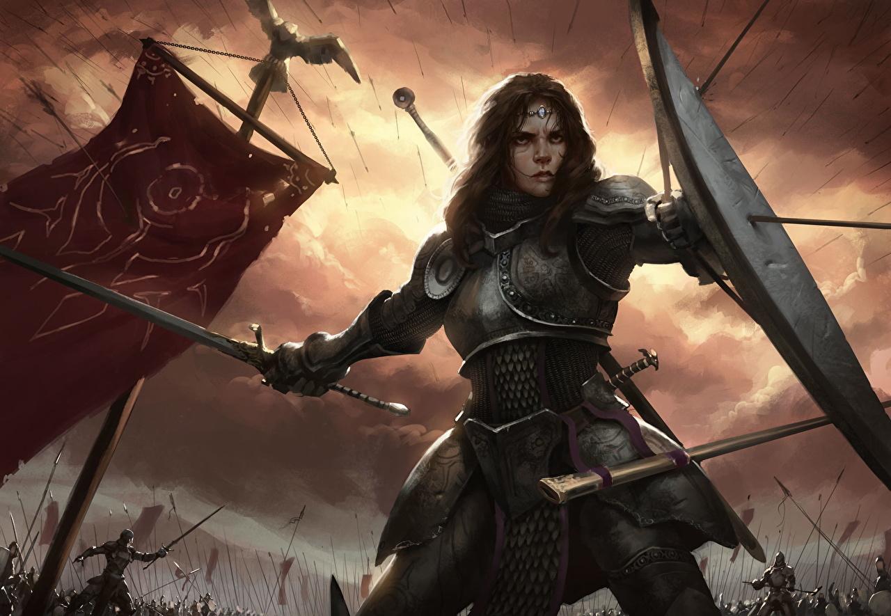 image Shield Swords warrior Fantasy young woman