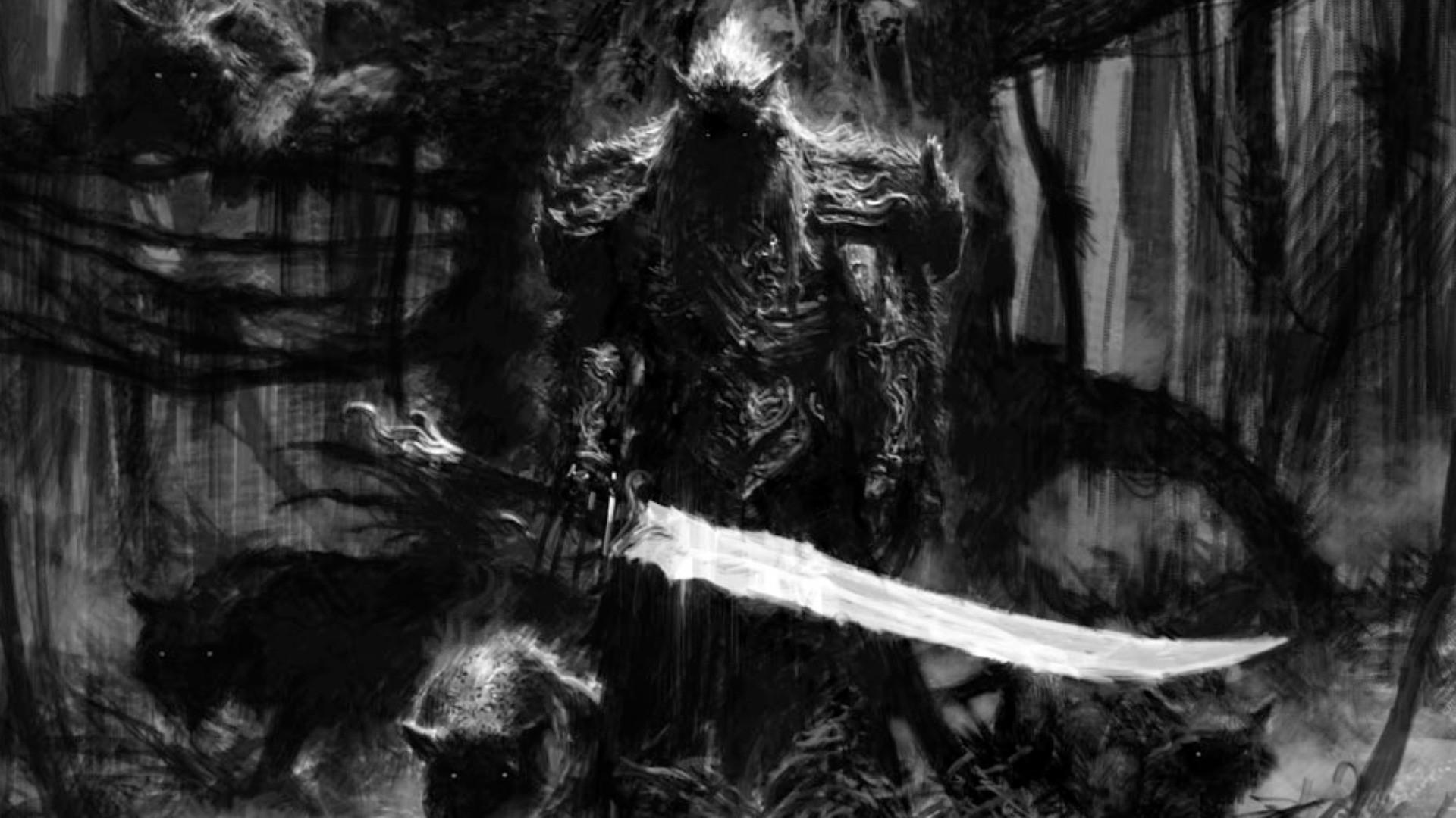 black trees dark artistic forest fur armor monochrome