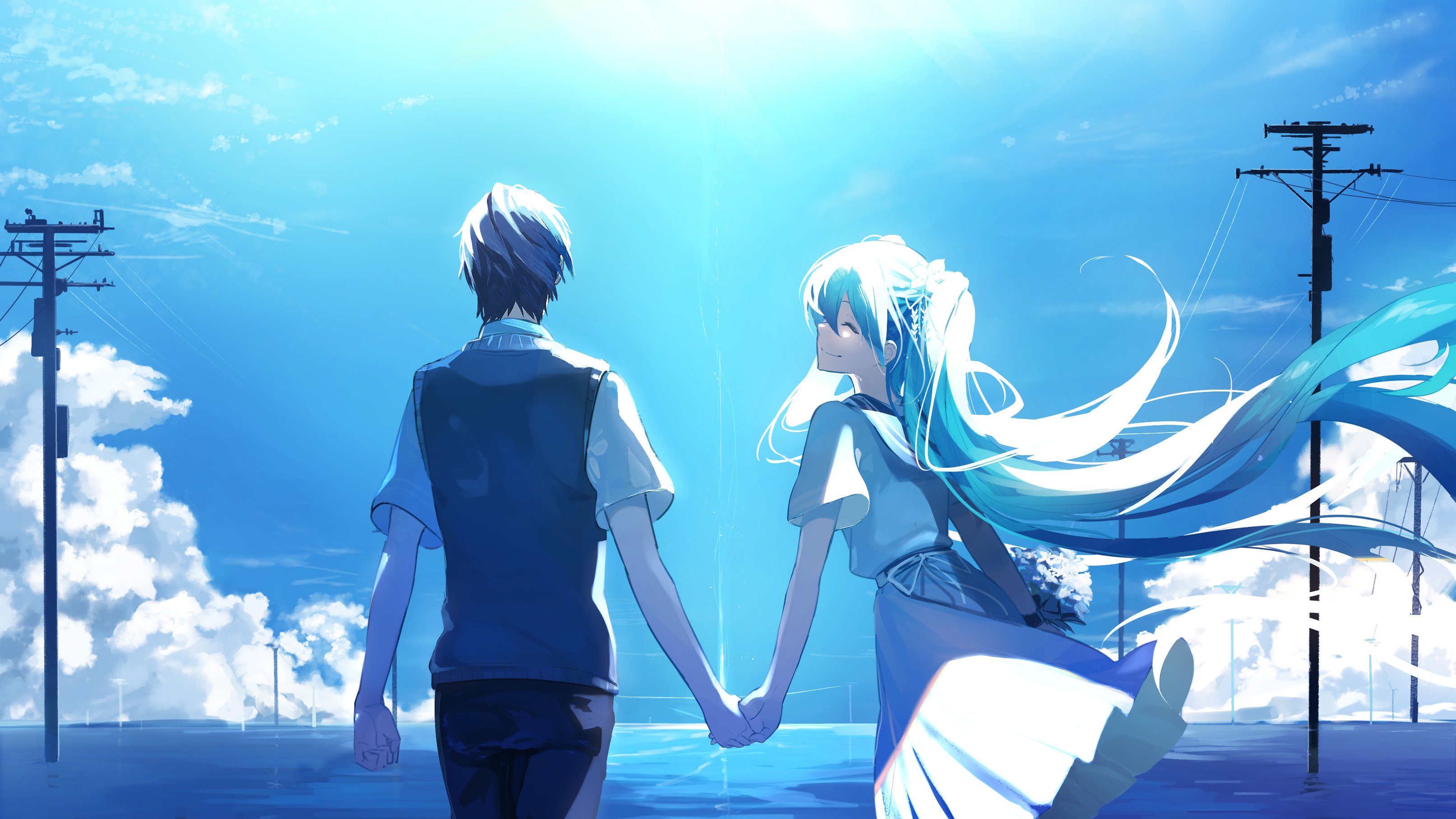 Anime Couple Holding Hands Hatsune Miku, HD Anime, 4k