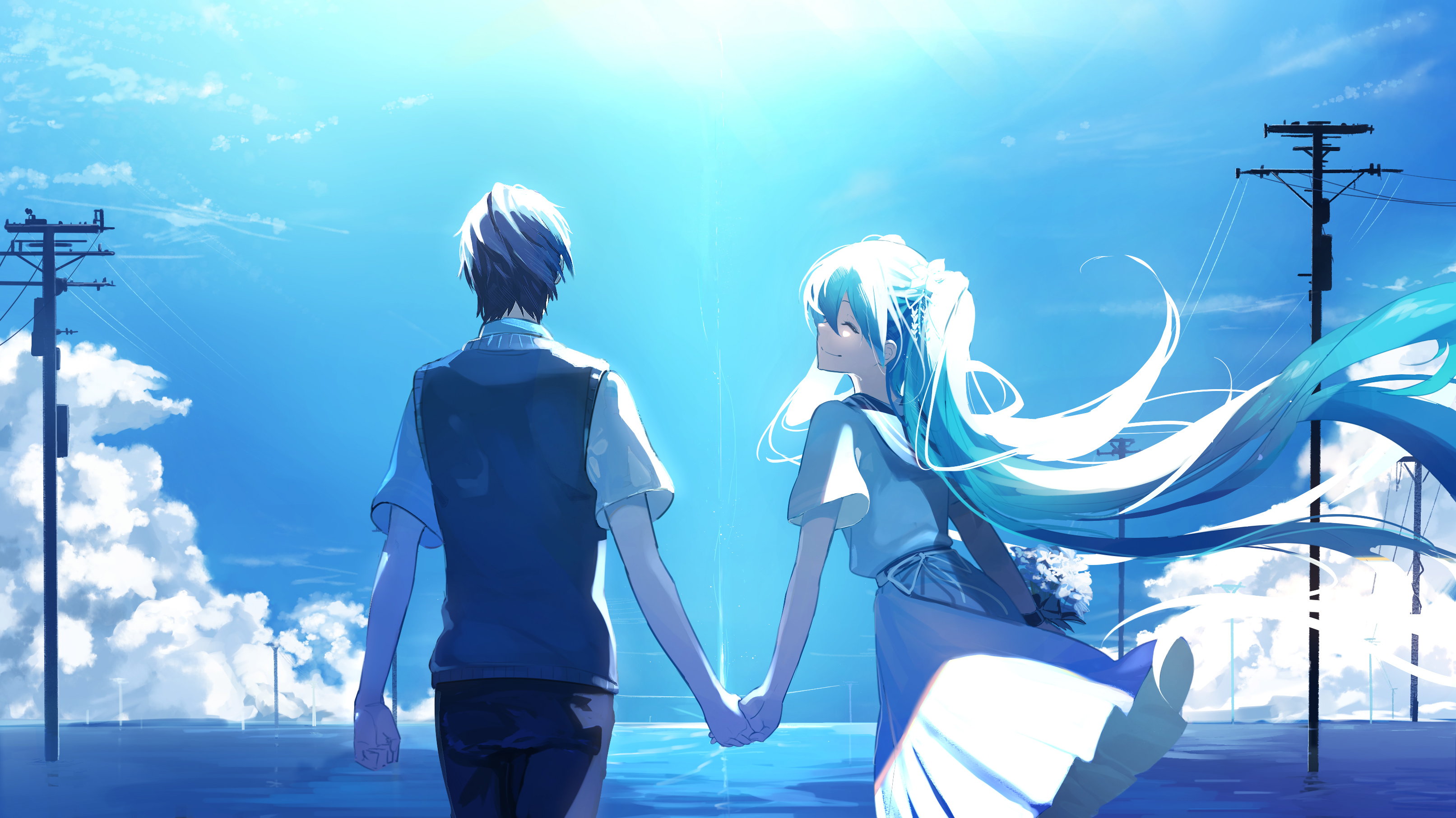 Anime Couple Holding Hands Hatsune Miku, HD Anime, 4k Wallpaper