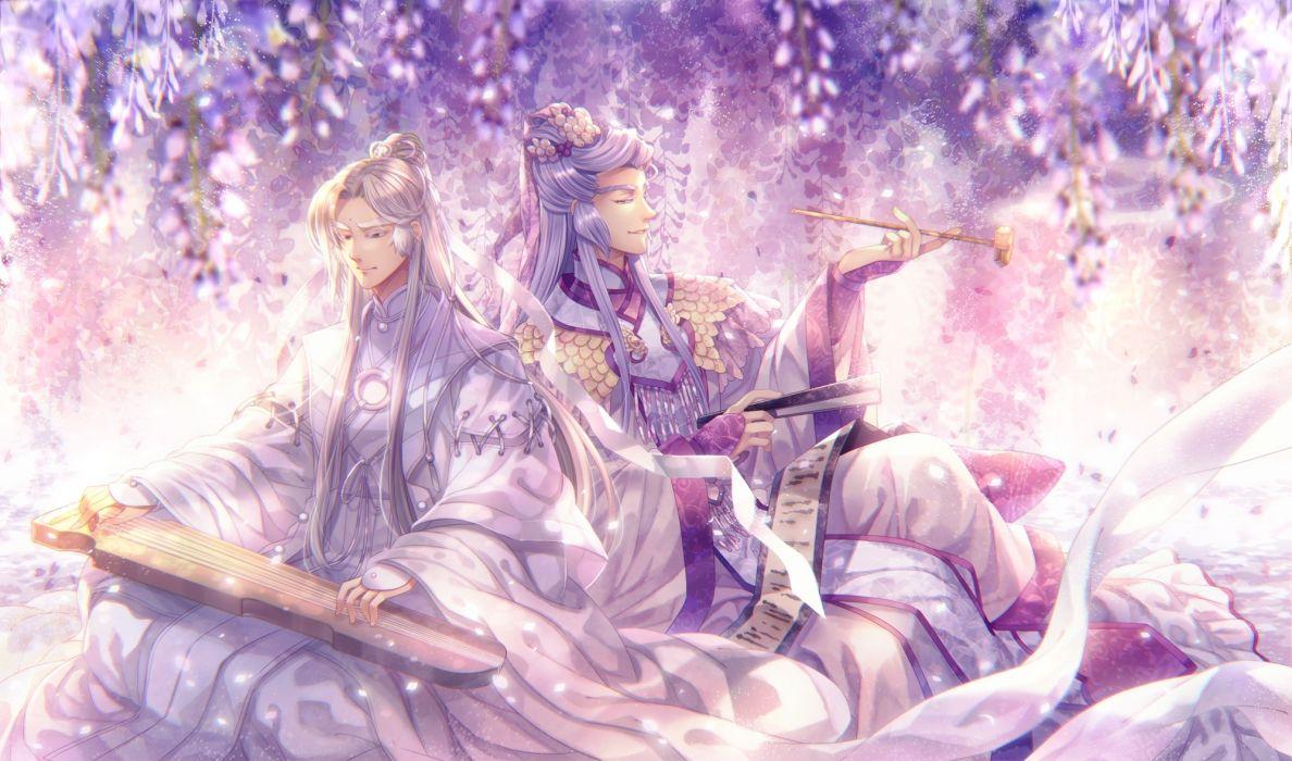 Anime boys shoujo traditional chinese clothes instrument wallpaper