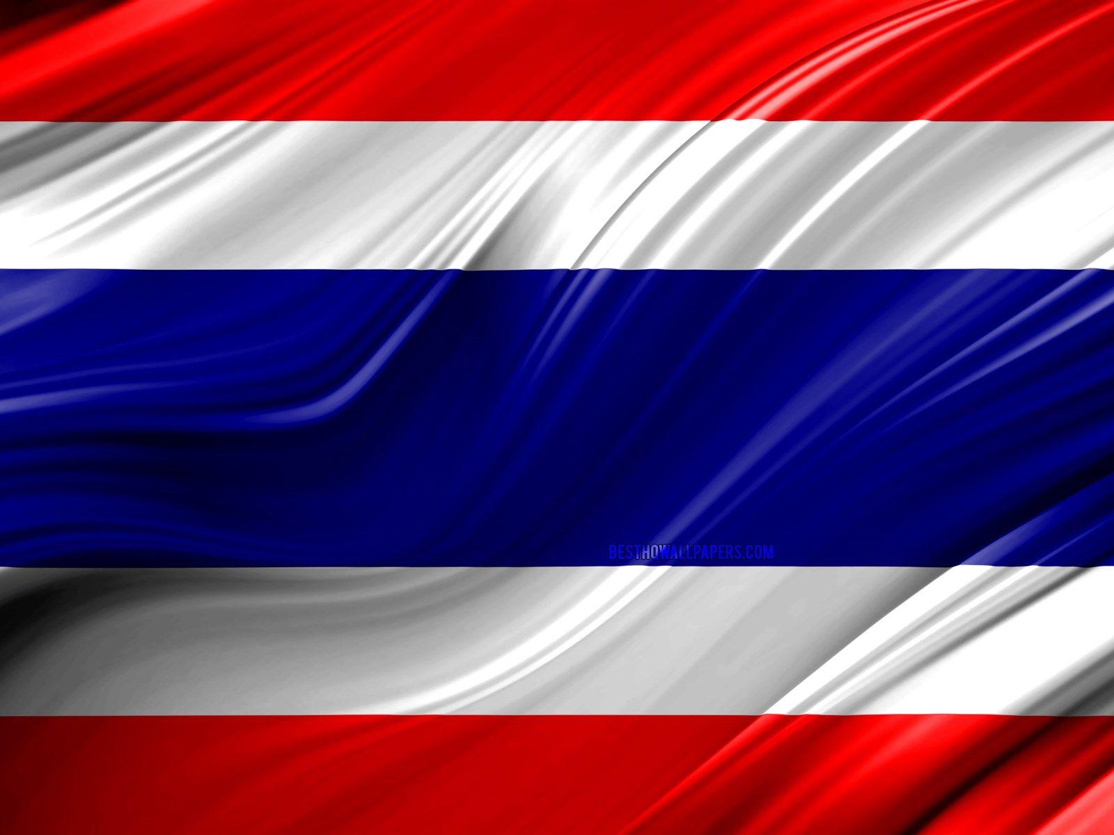 4k, Thai flag, Asian countries, 3D waves, Flag of Thailand