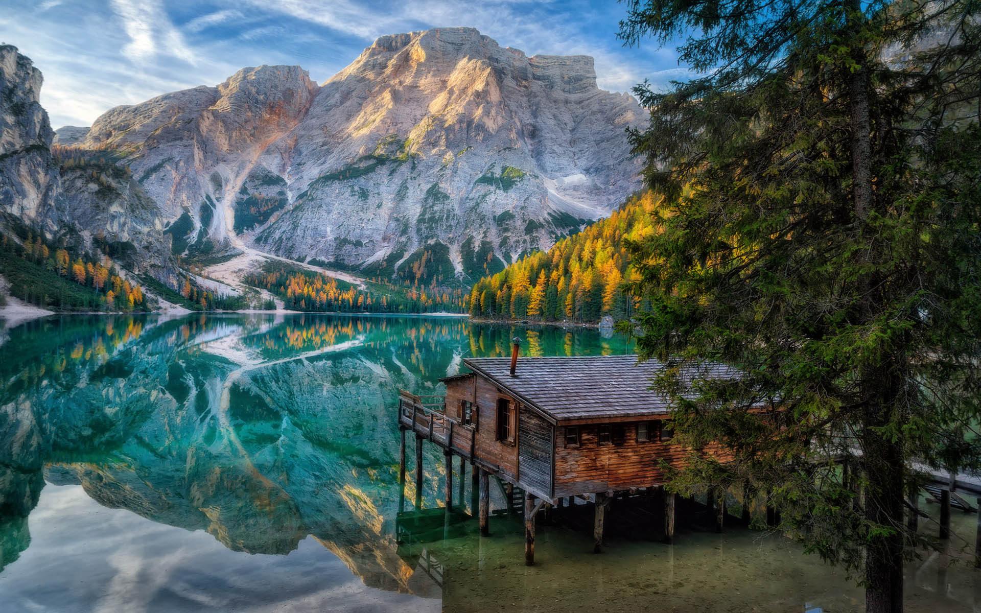 Pragser Wildsee Lake In Lago Di Braies Dolomites Italy