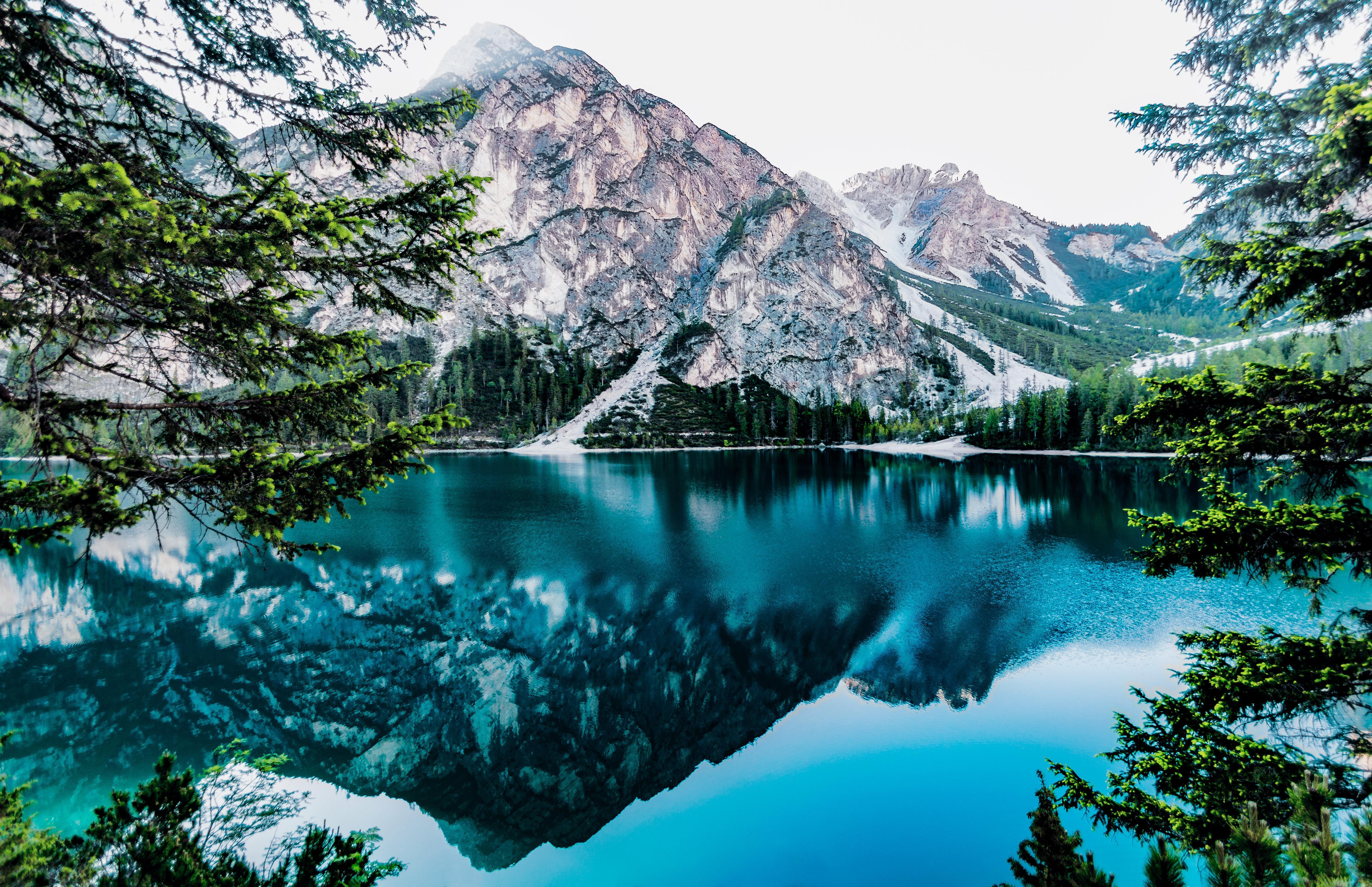 Download 5266x3403 nature, mountains, lake, reflection