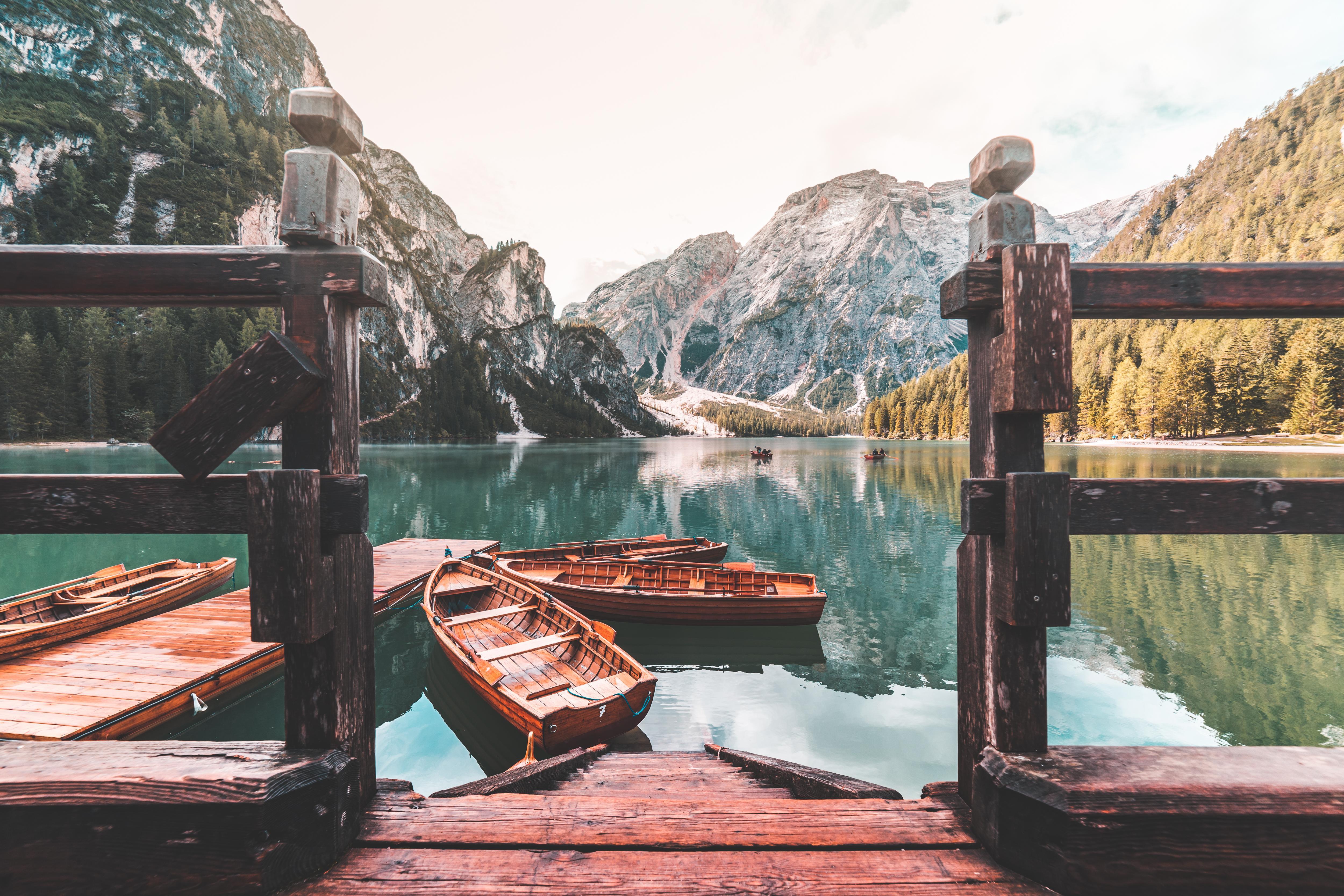 Famous Lago di Braies (Pragser Wildsee) in Italy Free Stock
