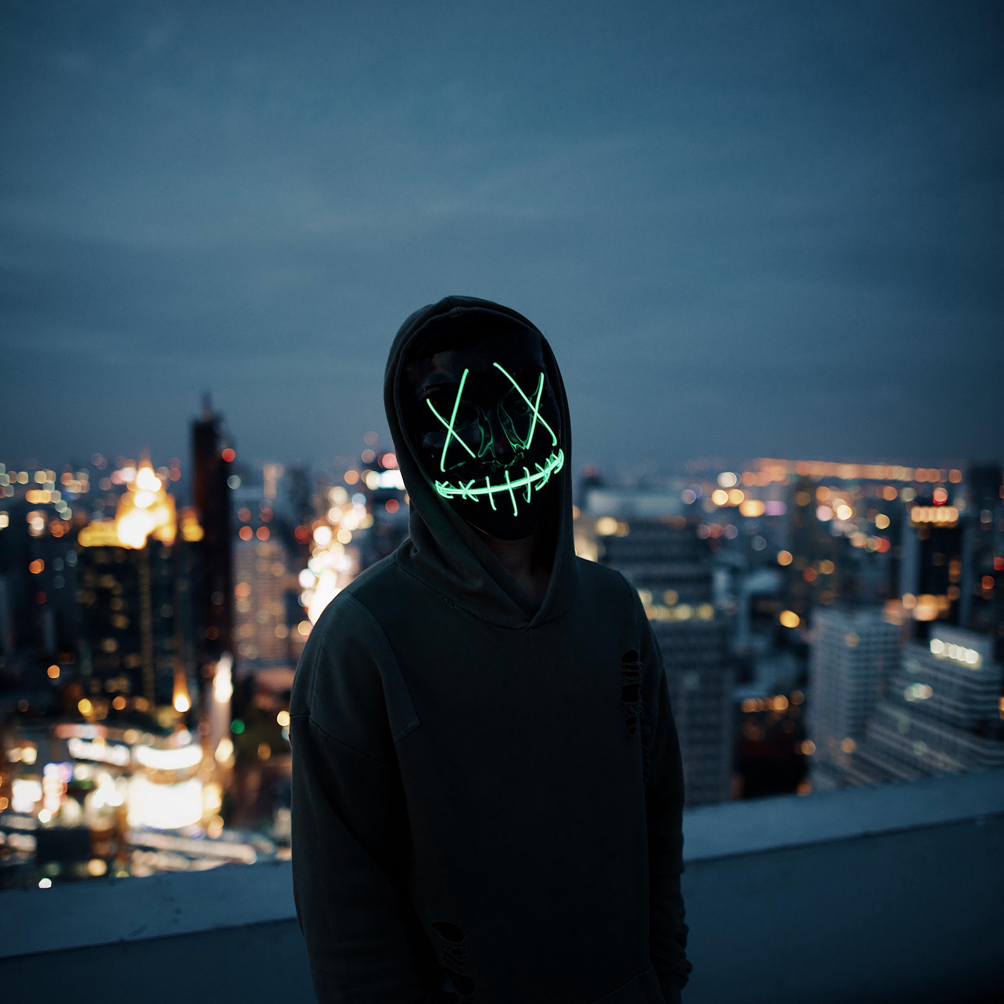 Download wallpaper 3415x3415 mask, silhouette, anonymous, hood