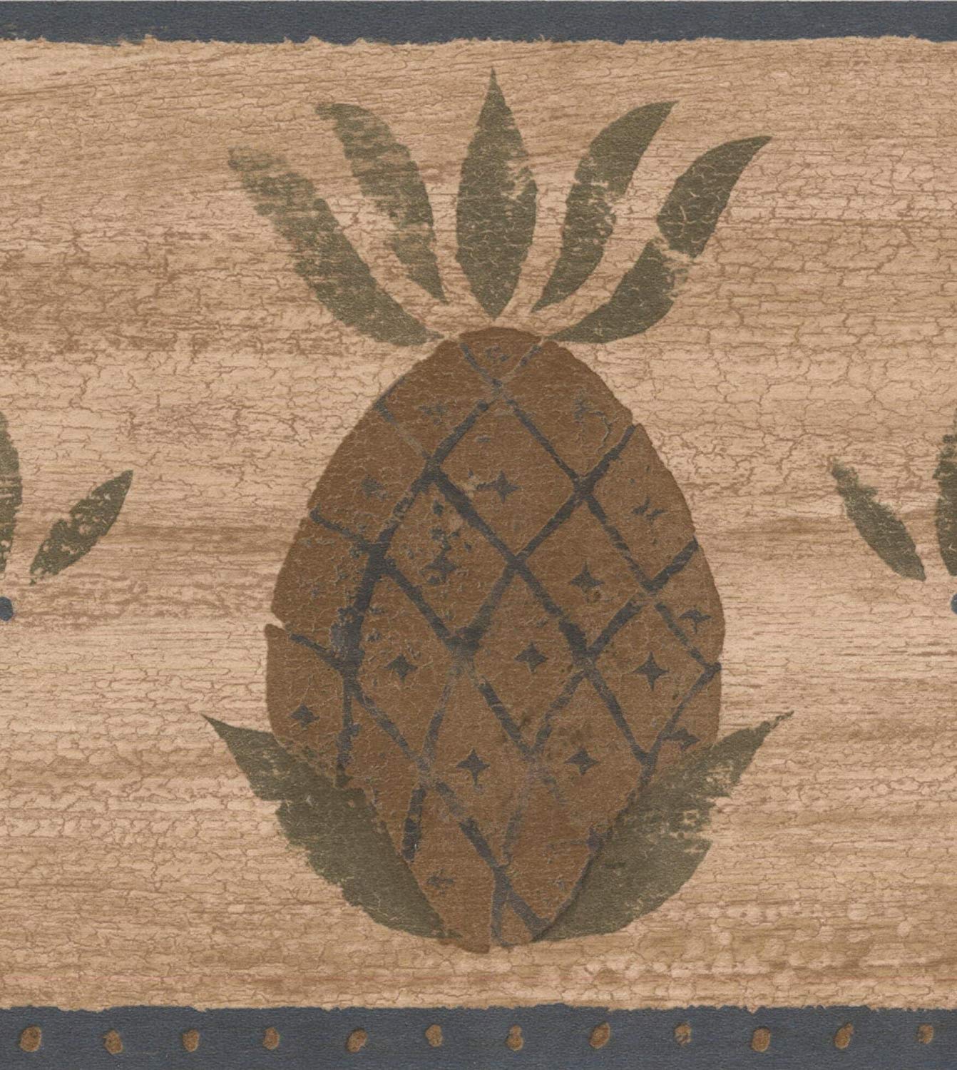 Brown Pineapple Dark Beige Wallpaper Border Retro Design