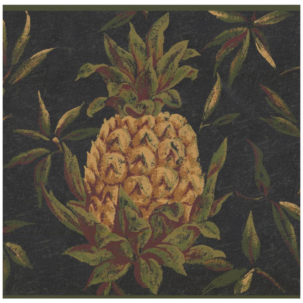 Yellow Pineapple Green Black Prepasted Wallpaper Border