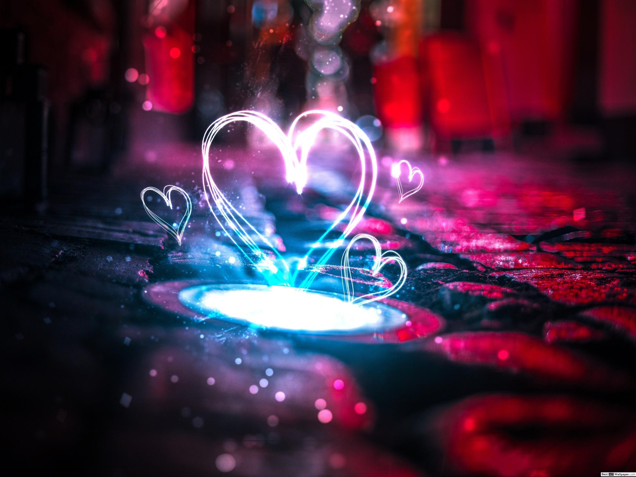 Valentine's day neon lights hearts HD wallpaper