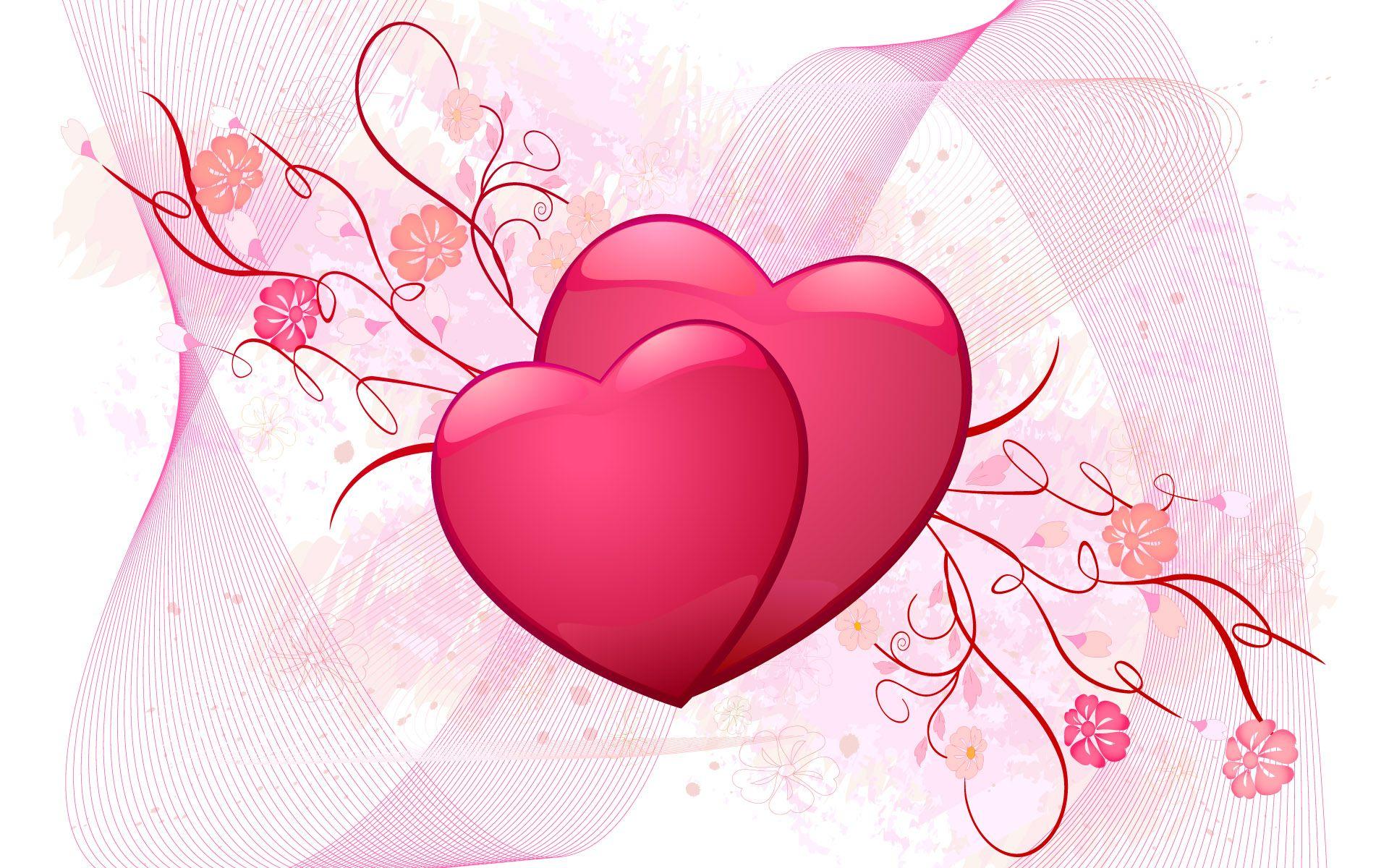 Wallpaper Hearts Red Two HD Day Valentine Valentines St