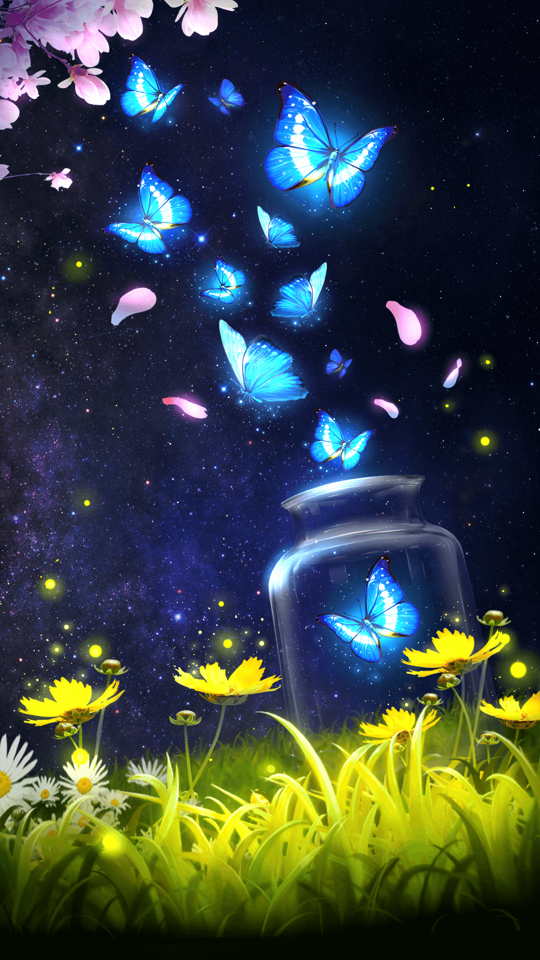 Android Live Wallpaper Background!Shiny Blue Butterfly Live Wallpaper With Starry S. Papel De Parede Borboletas, Papel De Parede De Arte, Papel De Parede Colorido