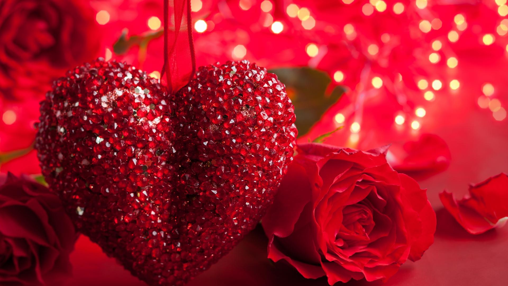 Download 1920x1080 HD Wallpaper valentines day glitter heart rose, Desktop Background HD