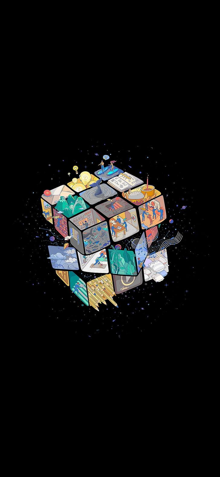 HD wallpaper: amoled, dark, Rubik's Cube