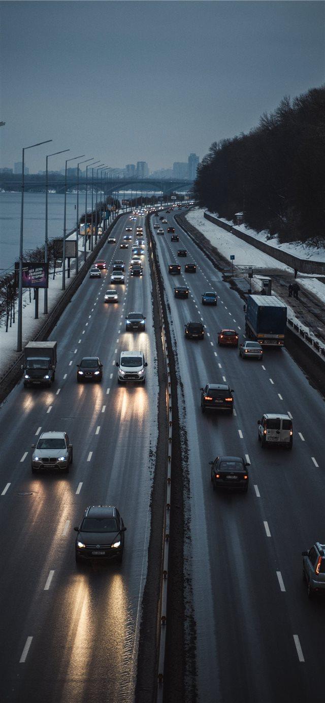 A highway along the Dnipro river iPhone X Wallpapers Free