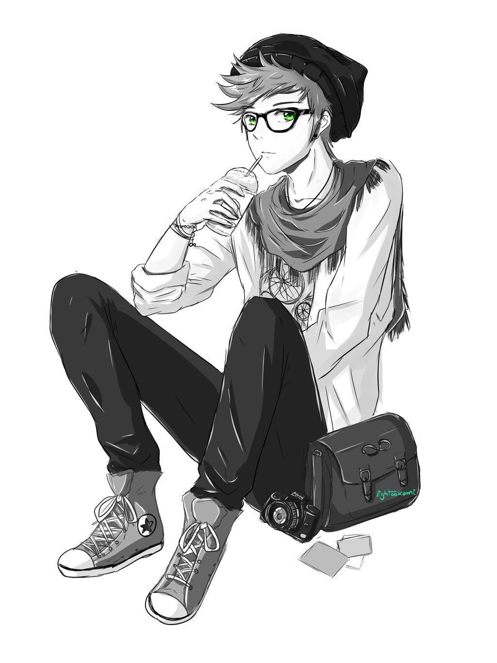 Stylish dressed anime boy Stock Illustration