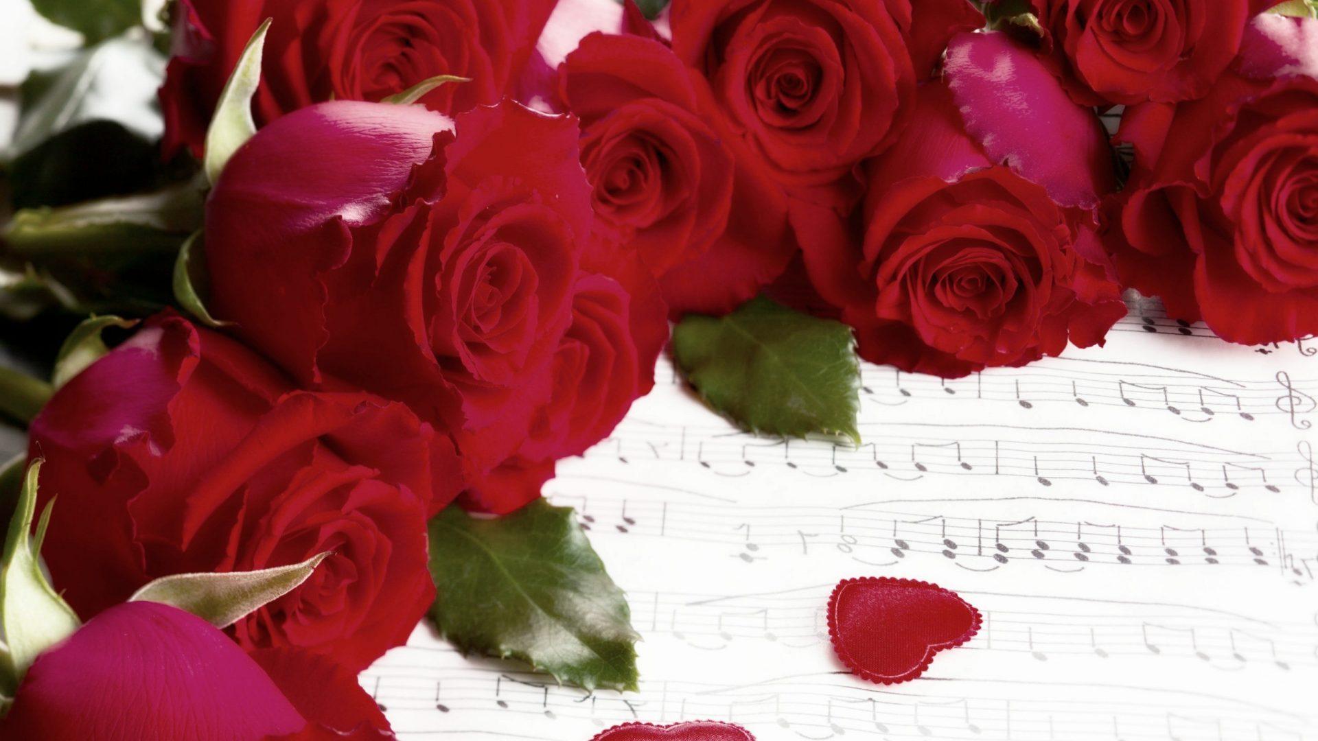 Valentine Hearts Notes Music Heart Holiday Red Roses