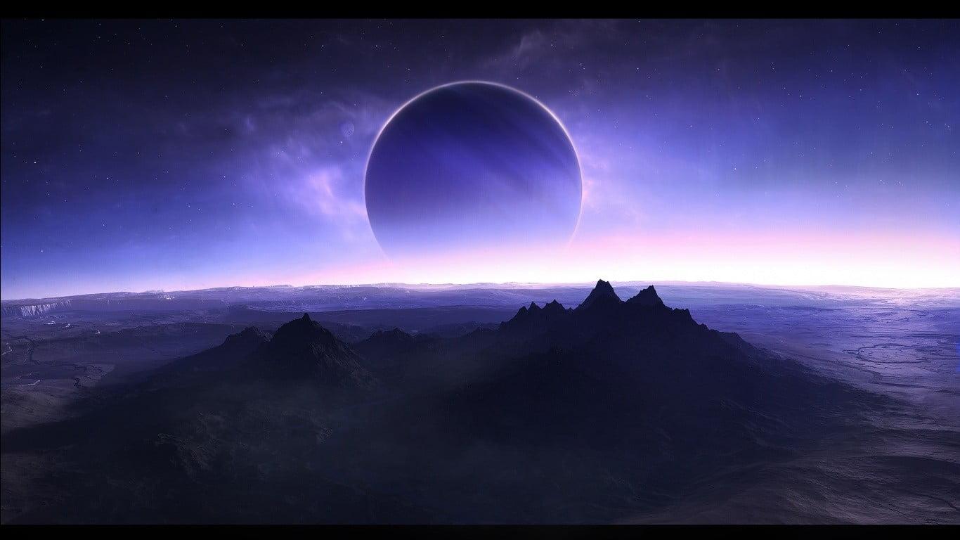 Solar eclipse digital wallpaper, science fiction, planet