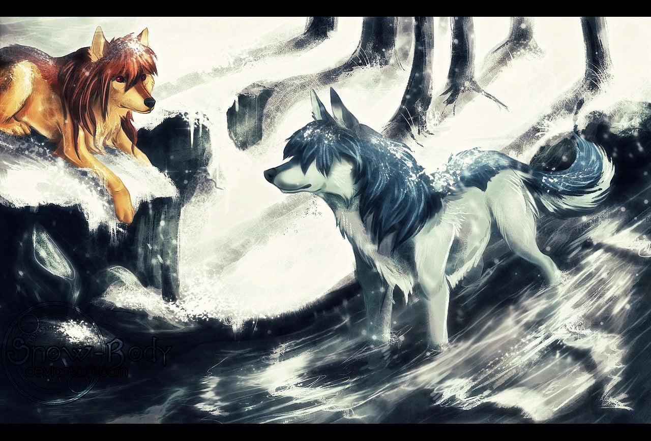Two fox wallpaper, Wolf Children, wolf, anime HD wallpaper