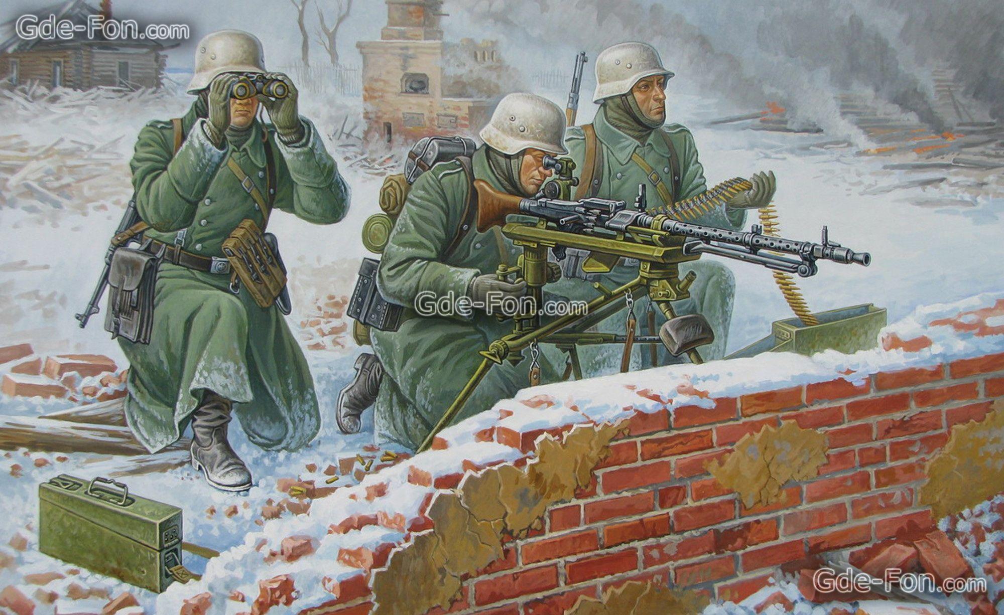 Download wallpaper German soldiers, gunner, WWII, winter