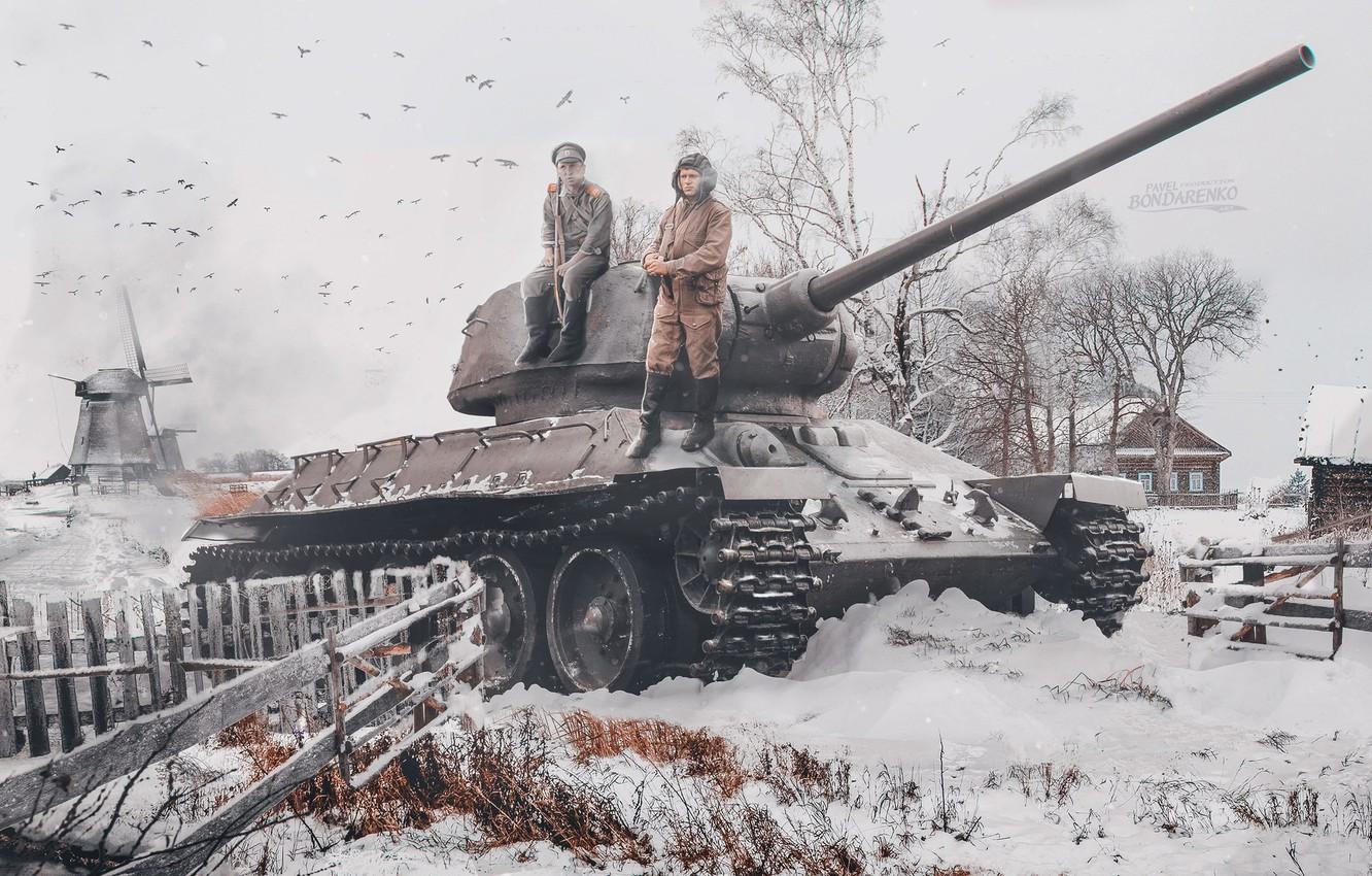 Wallpaper Winter, Snow, War, USSR, T WWII, Tank, T 34 85