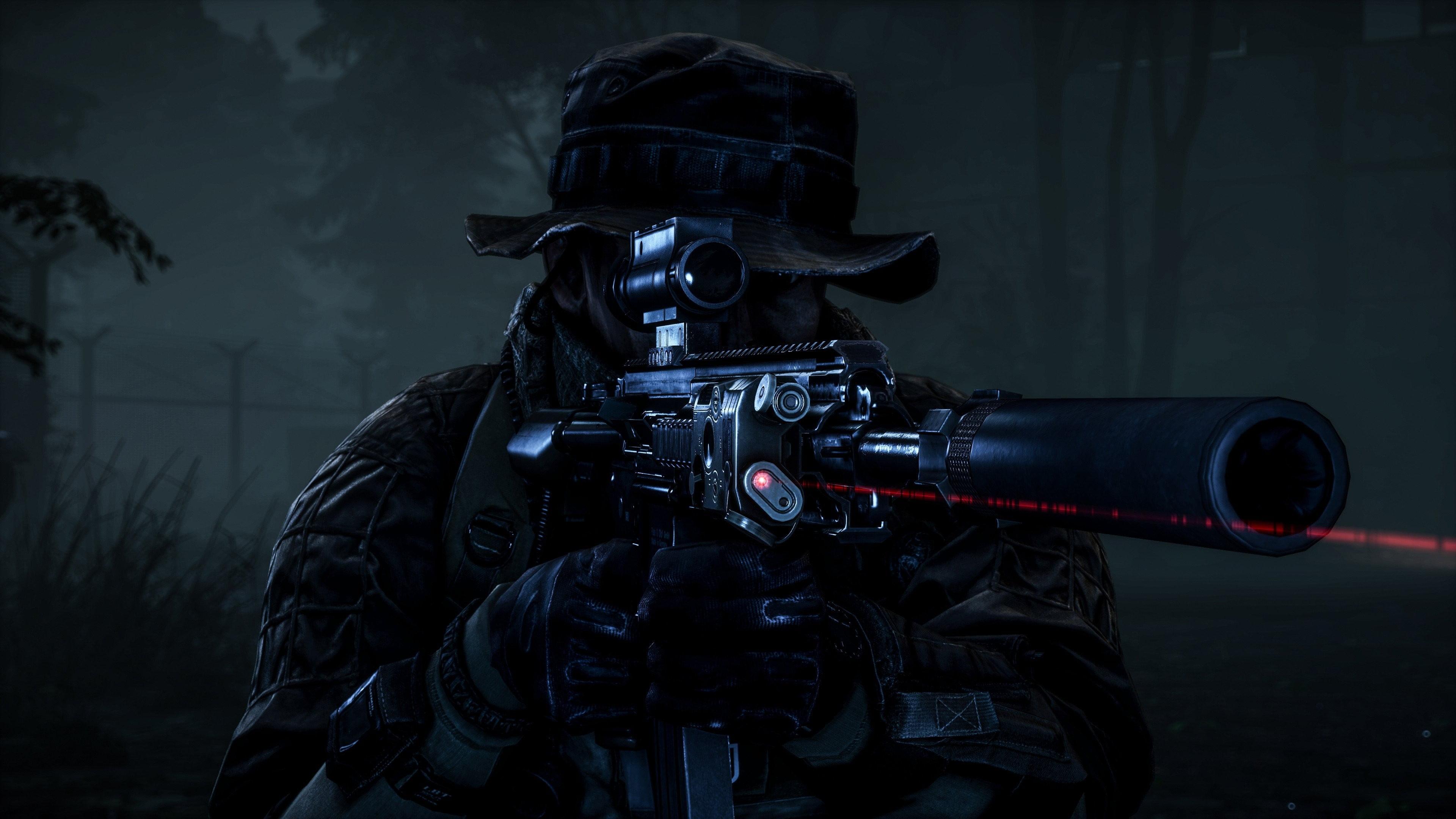 Man holding rifle wallpaper, gun, night, camouflage, weapon