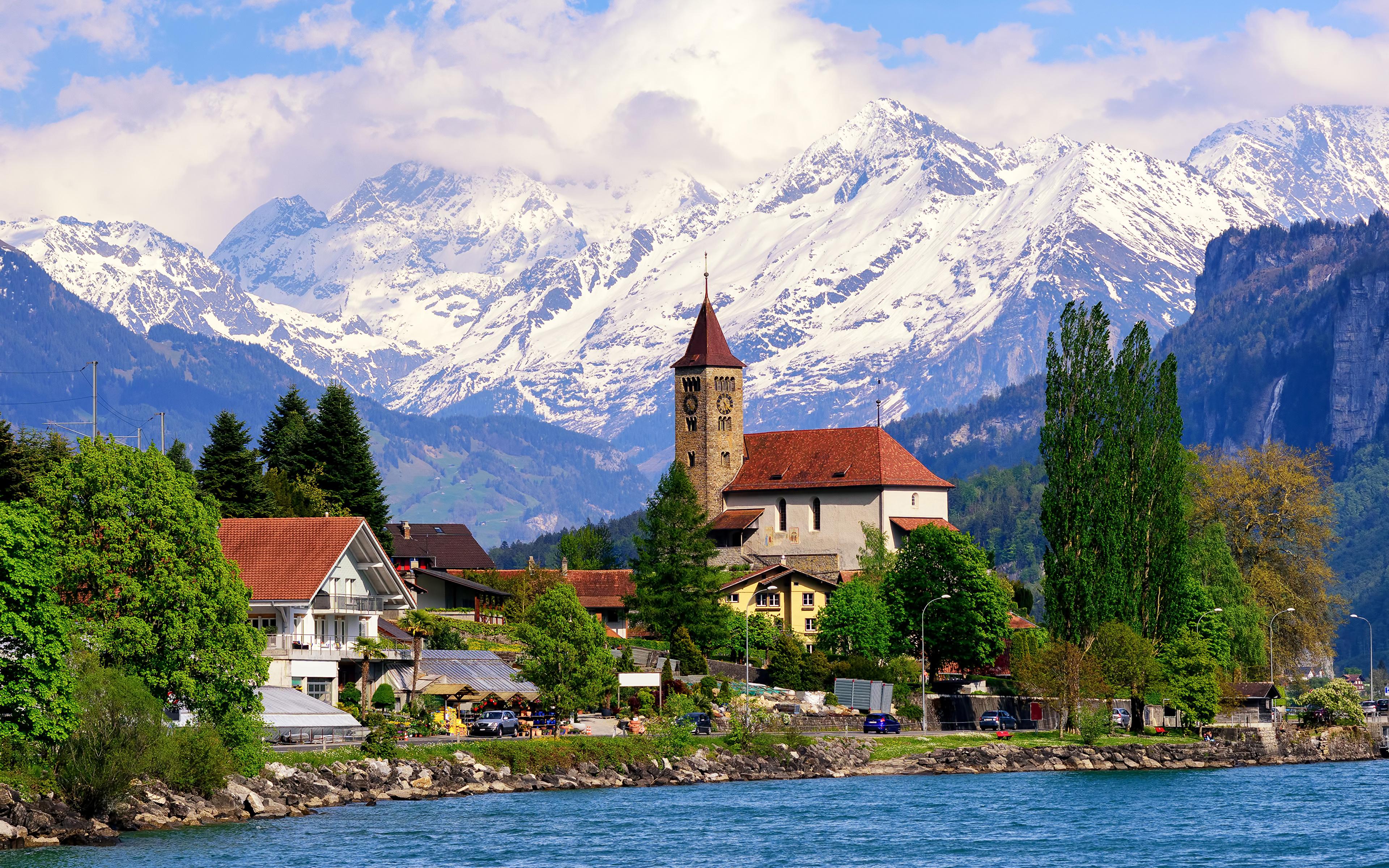 Wallpaper Switzerland Brienz Mountains Lake Cities 3840x2400