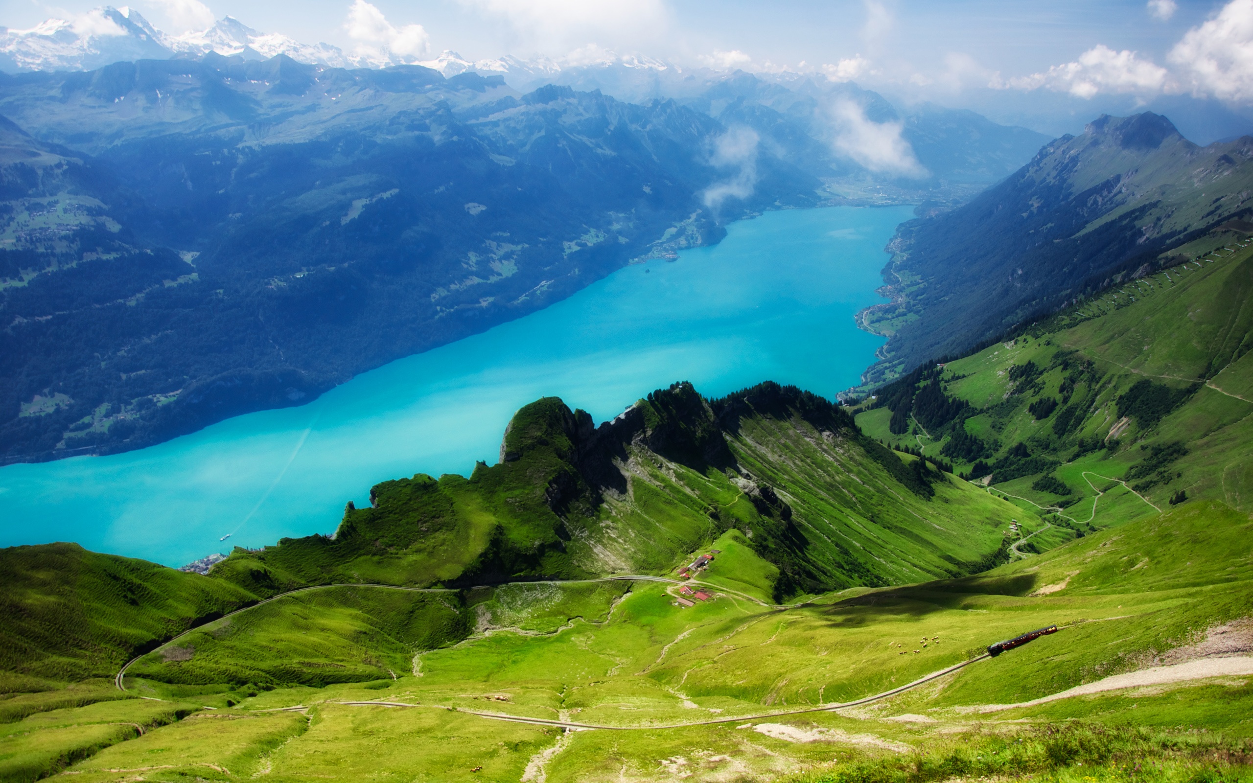 Wallpaper Switzerland, Alps, Rothorn, Lake Brienz, grass