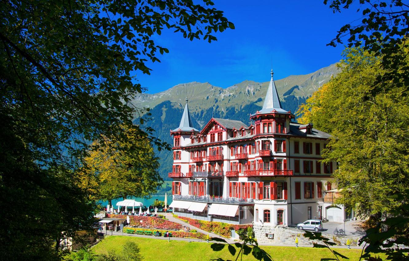 Wallpaper trees, mountains, Switzerland, resort, Hotel