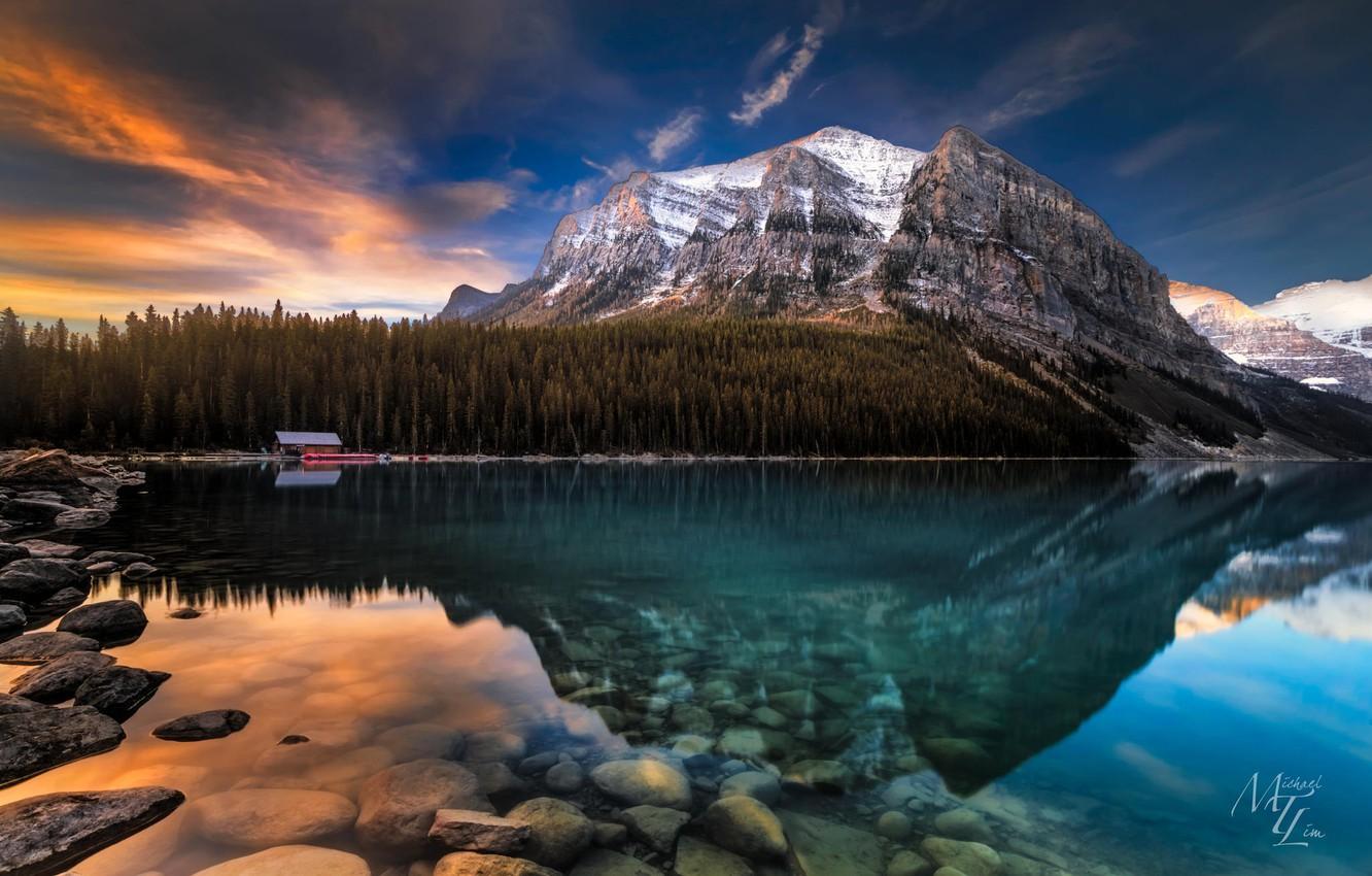 Wallpaper mountains, nature, lake, dawn, Alberta, Lake Louise