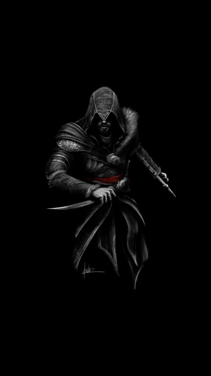 Ezio, assassin, Assassin's Creed, dark, minimal, art