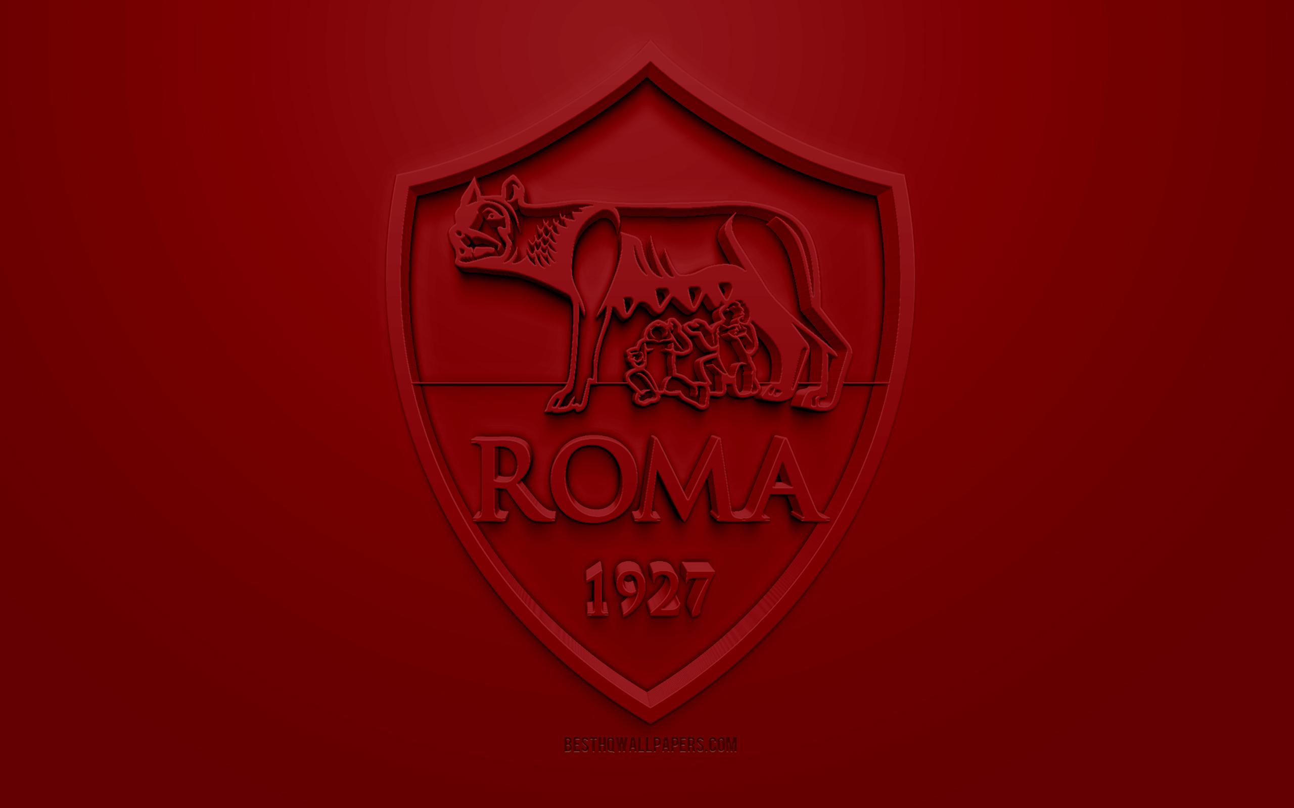 Download wallpaper AS Roma, creative 3D logo, red