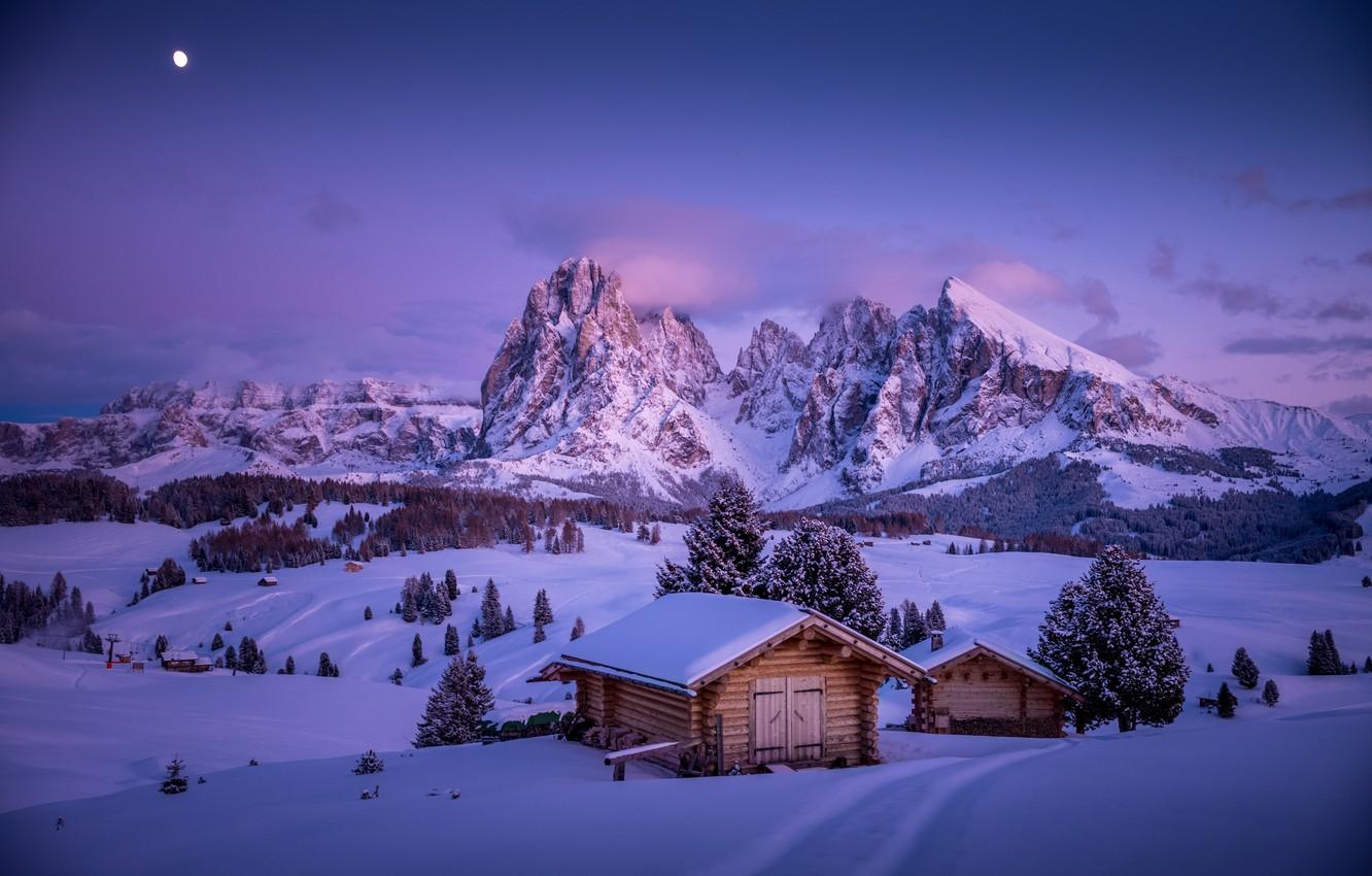 Wallpaper winter, snow, mountains, valley, village, Italy, houses