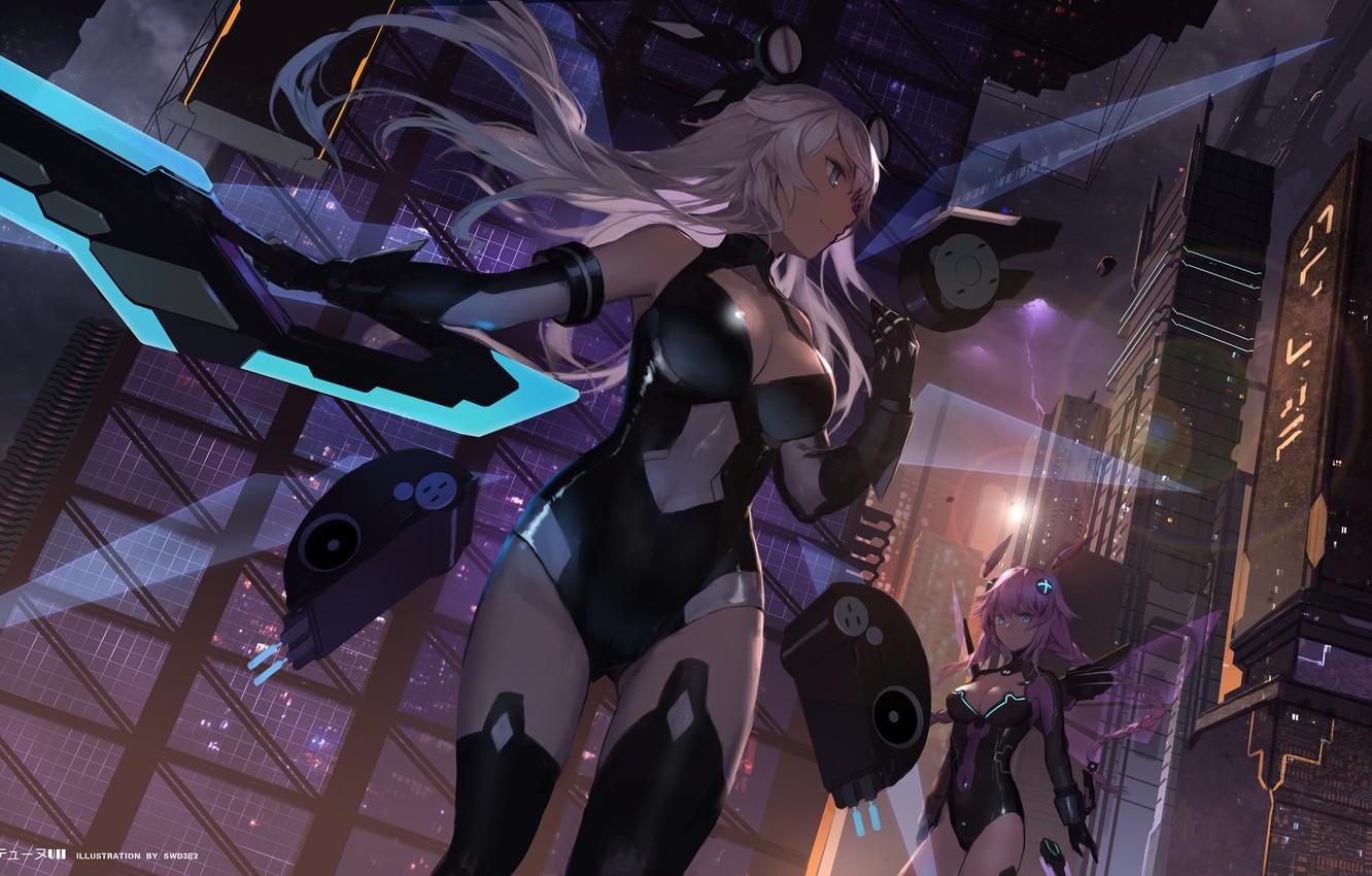 Wallpaper the city, weapons, girls, home, anime, art, black