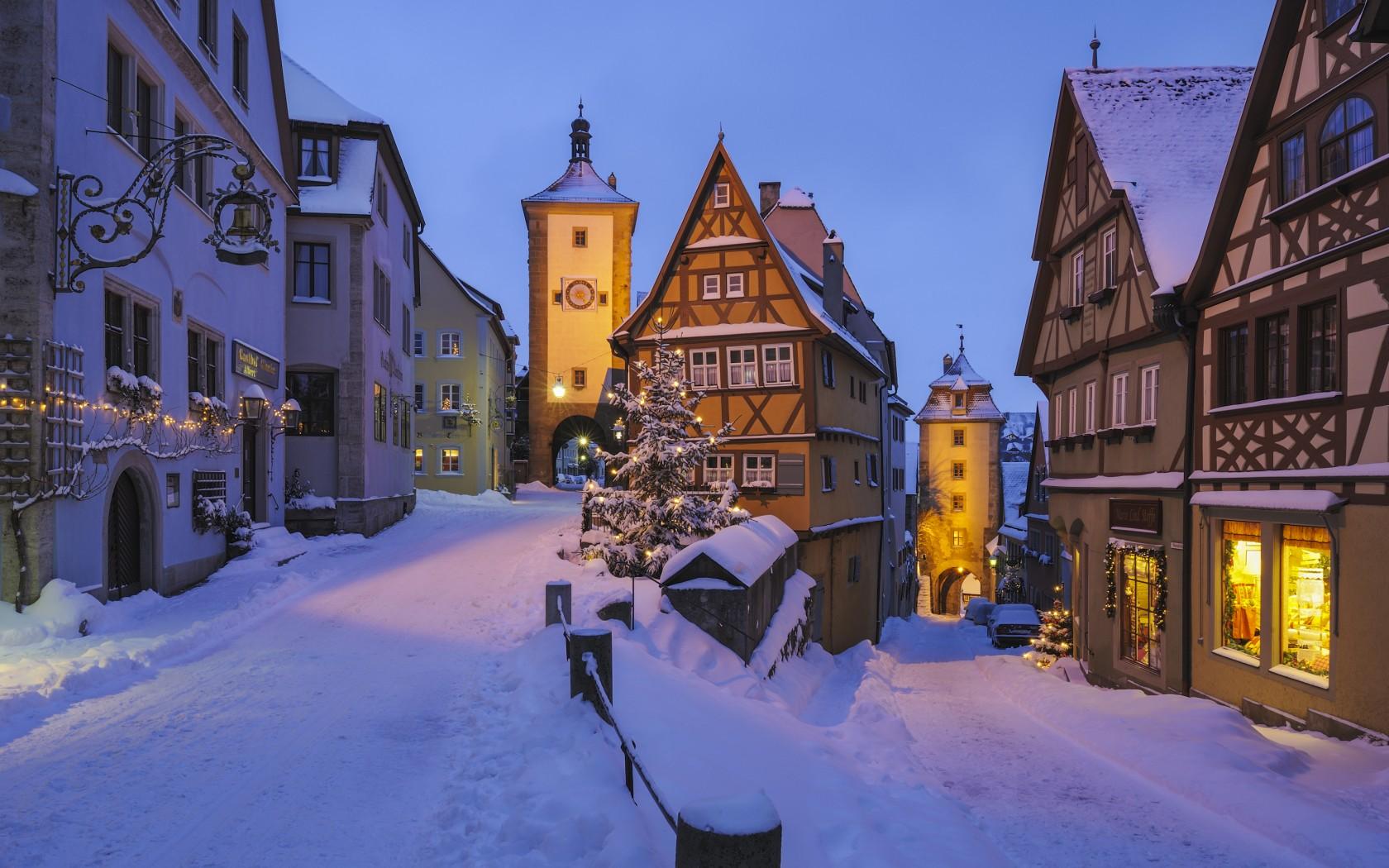 The town of Rothenburg ob der Tauber in Germany, on a winter