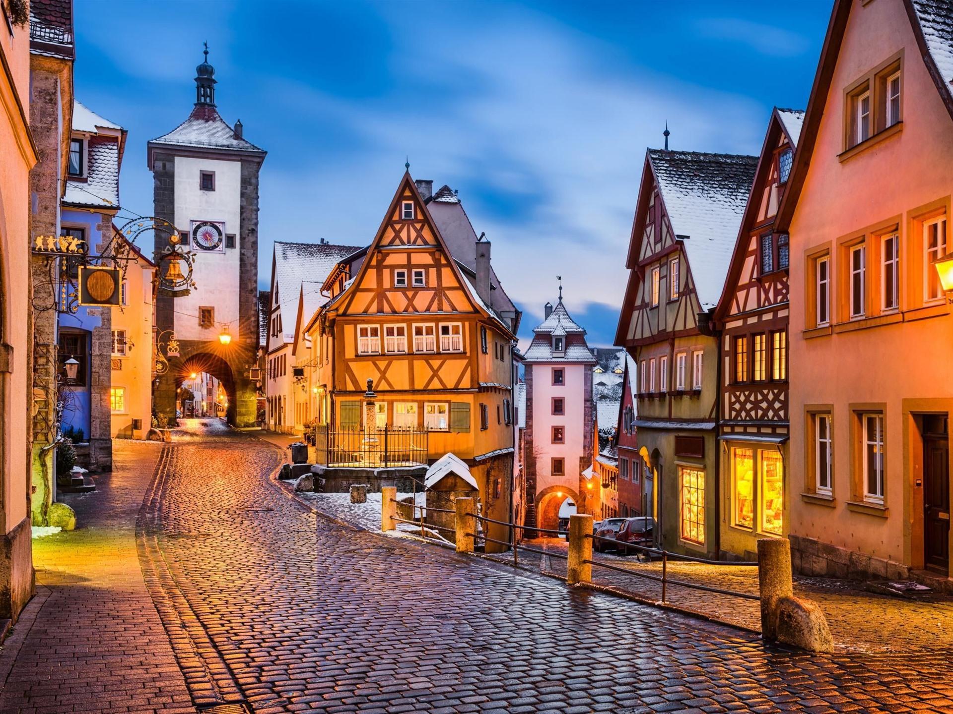 Wallpaper Germany, Rothenburg, Medieval town, evening