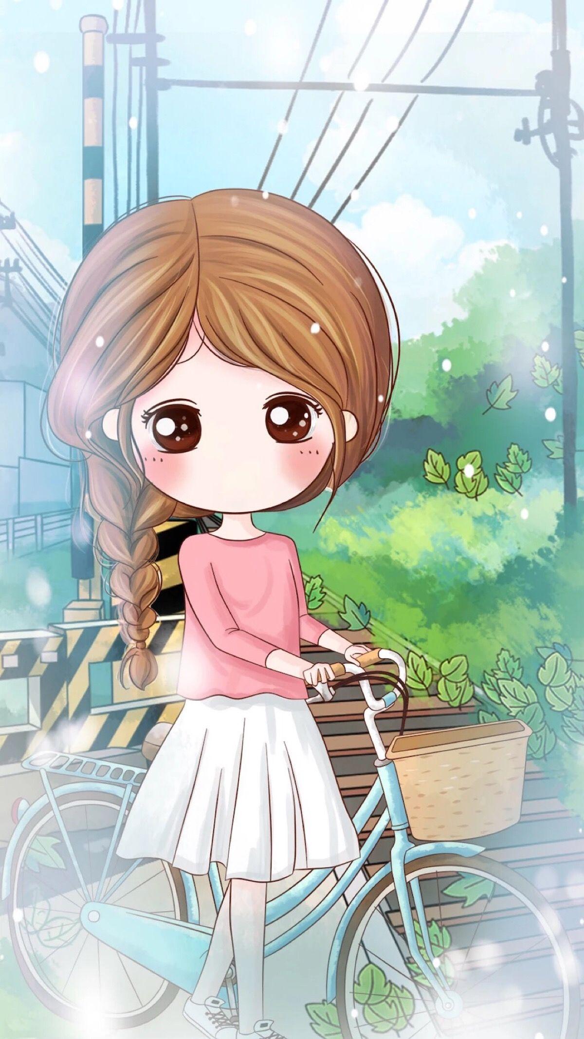 cycle. Cute girl wallpaper, Cartoon girl