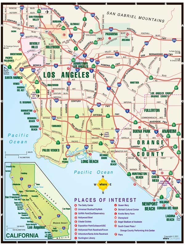 Los Angeles Map Detailed Road Street Names Plan With Favourite