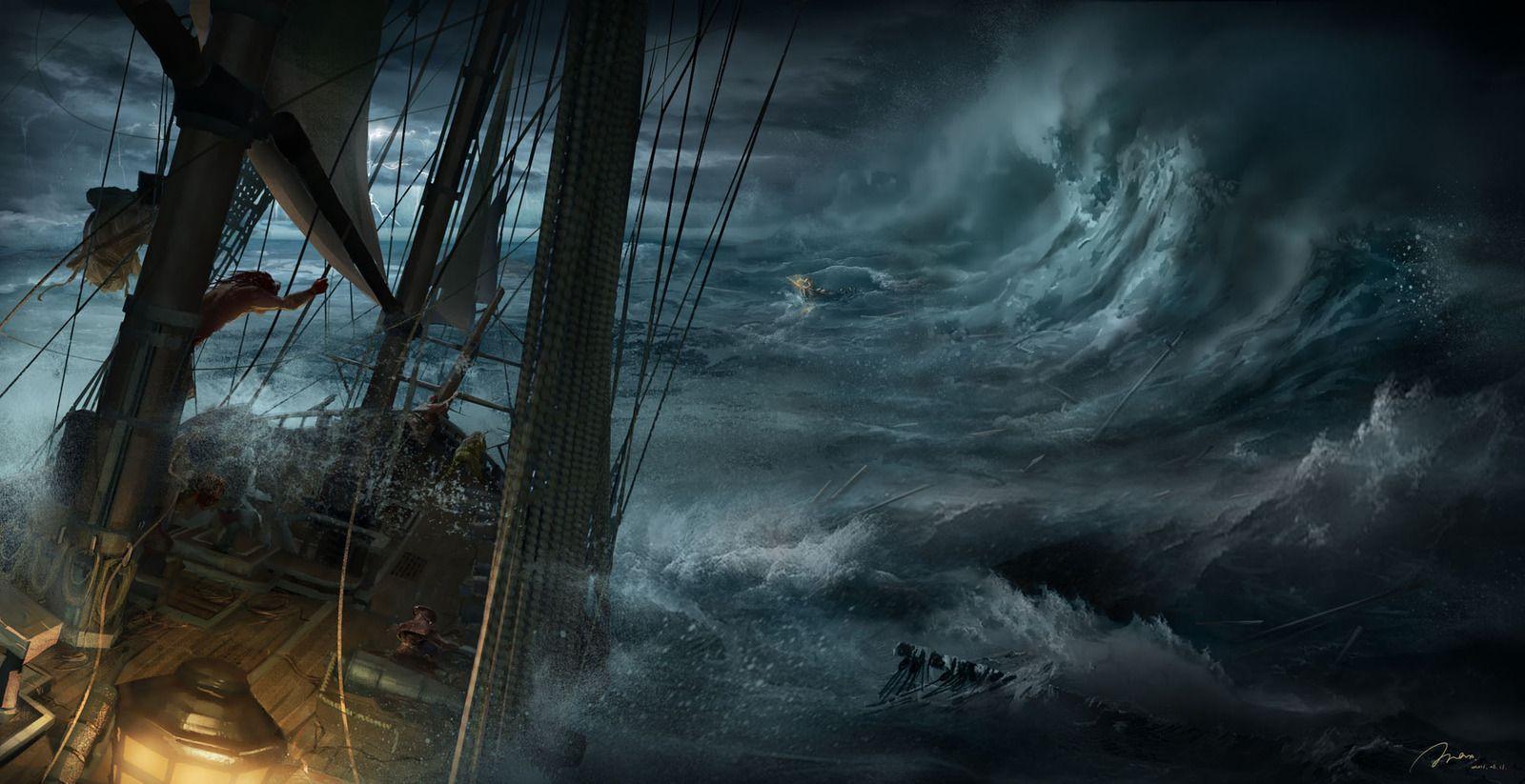 The Perfect Storm Picture 2d, fantasy, illustration, ship
