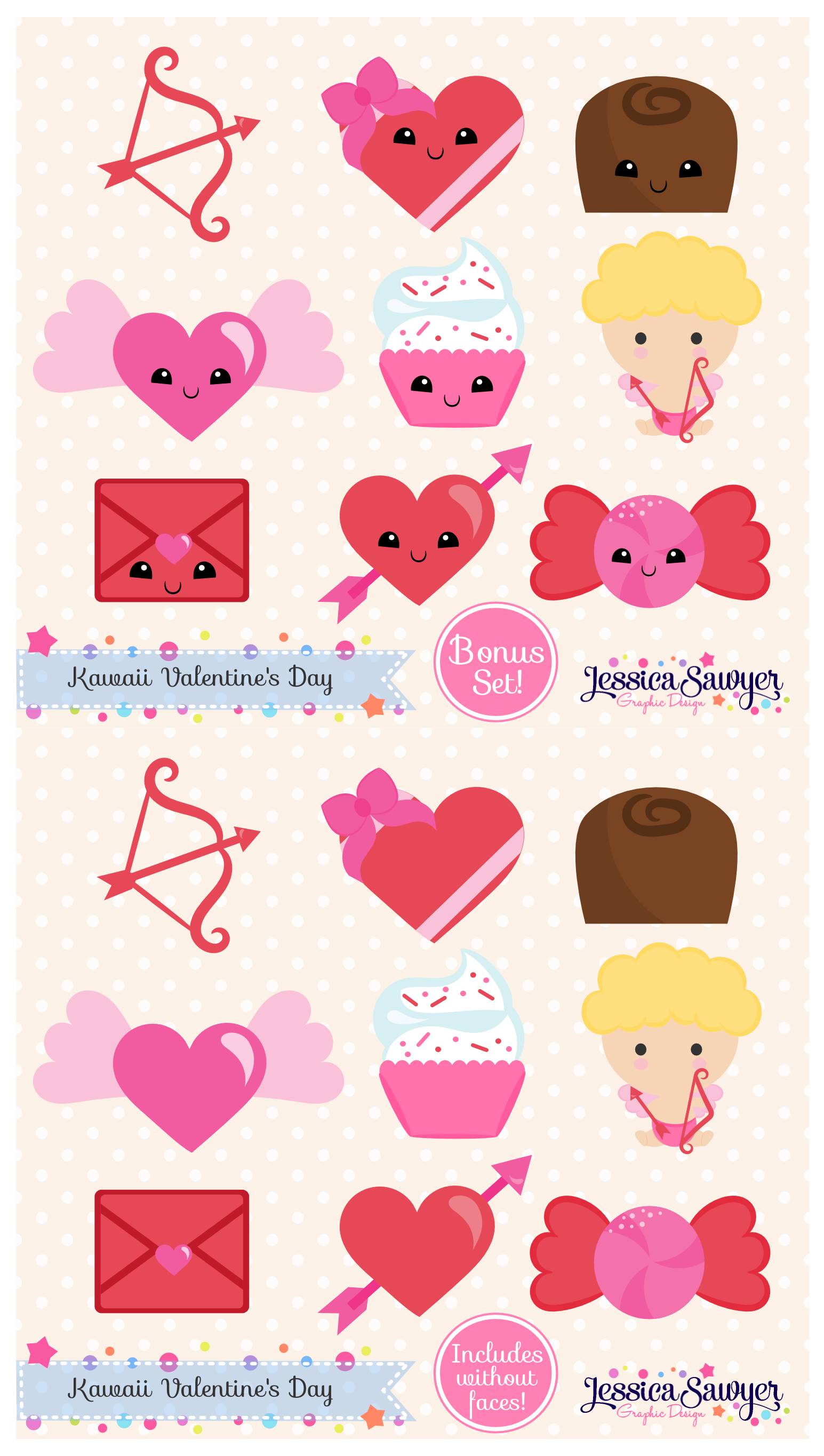 INSTANT DOWNLOAD, kawaii valentines day clipart and vectors