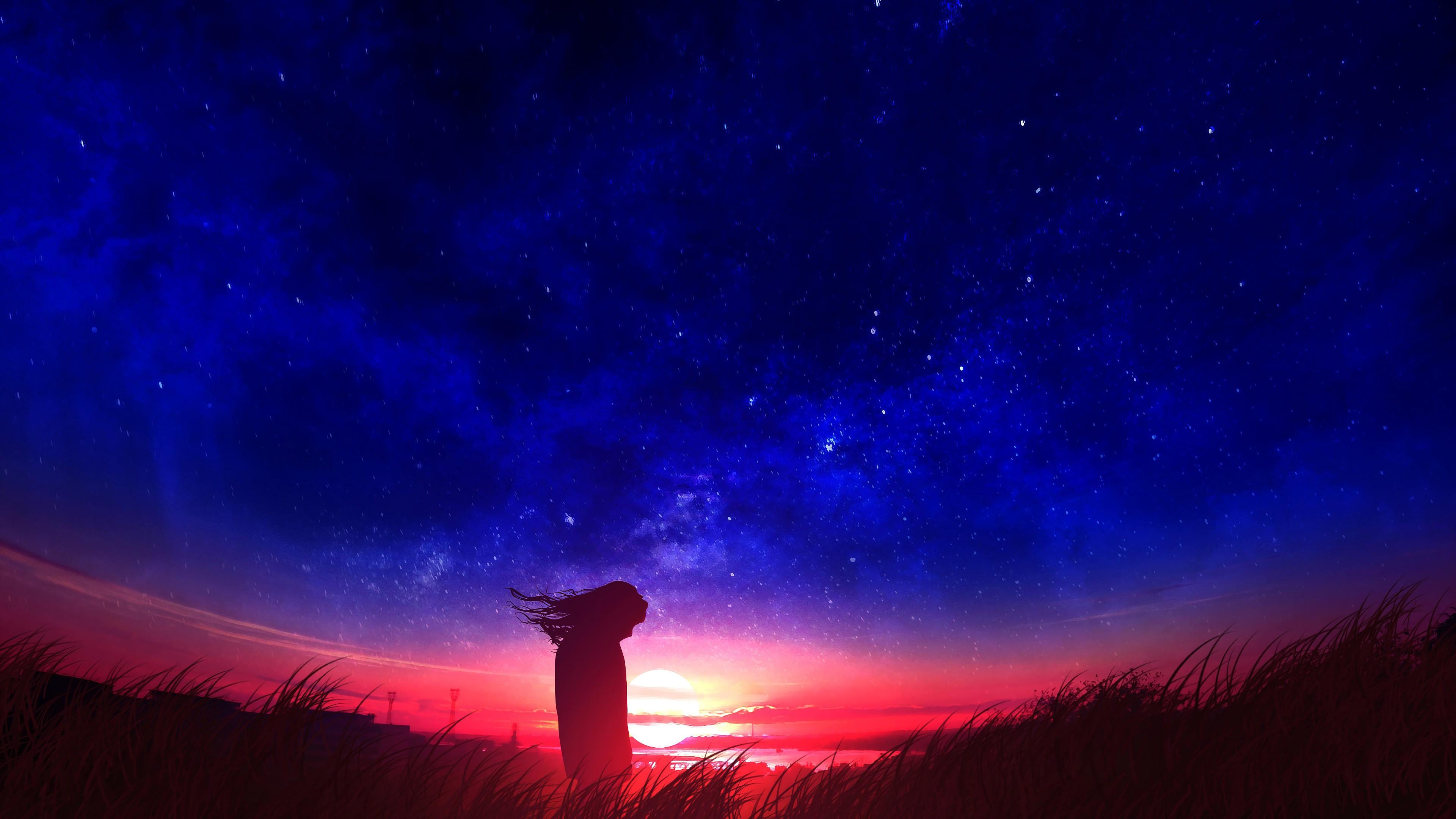Anime Sunset Night Sky Scenery 4K Wallpaper