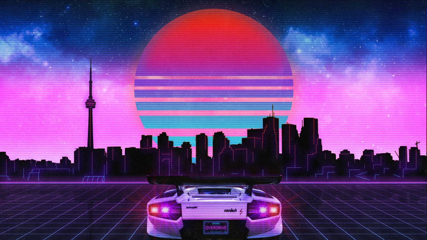 Retro Wave Lamborghini Neon City 5k .hdqwalls.com