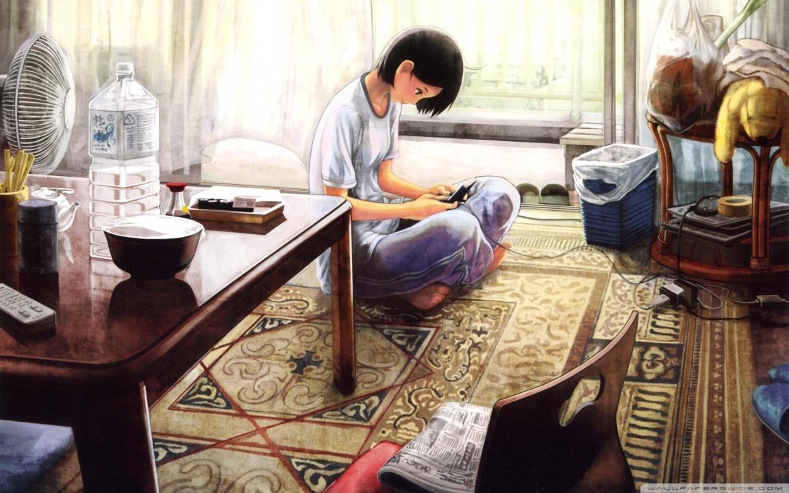 Anime Girl Playing Game Wallpaper