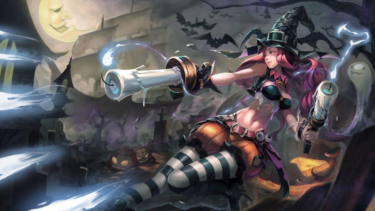 Halloween Holiday Anime Girls Pumpkin Candle Grimace League Of Legends Miss Fortune Fantasy Games Wallpaperx1080