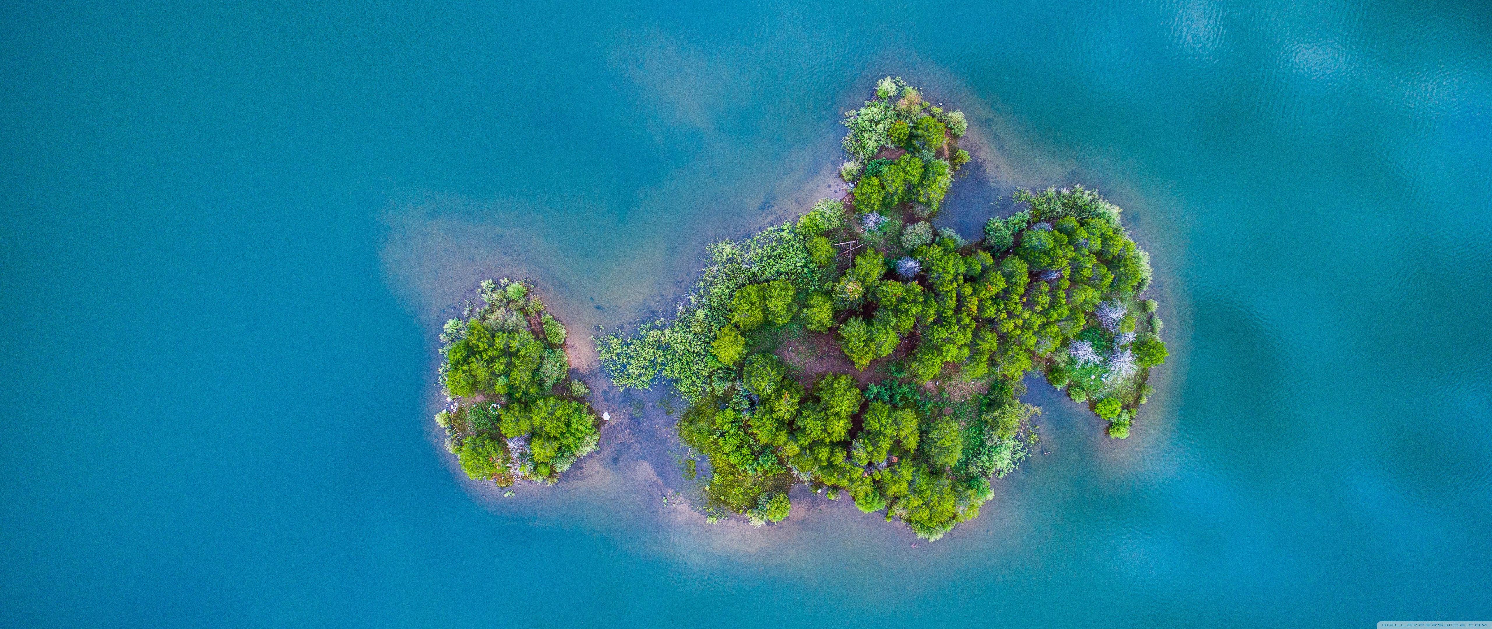 Tiny Island, Blue Water Aerial View Photography Ultra HD