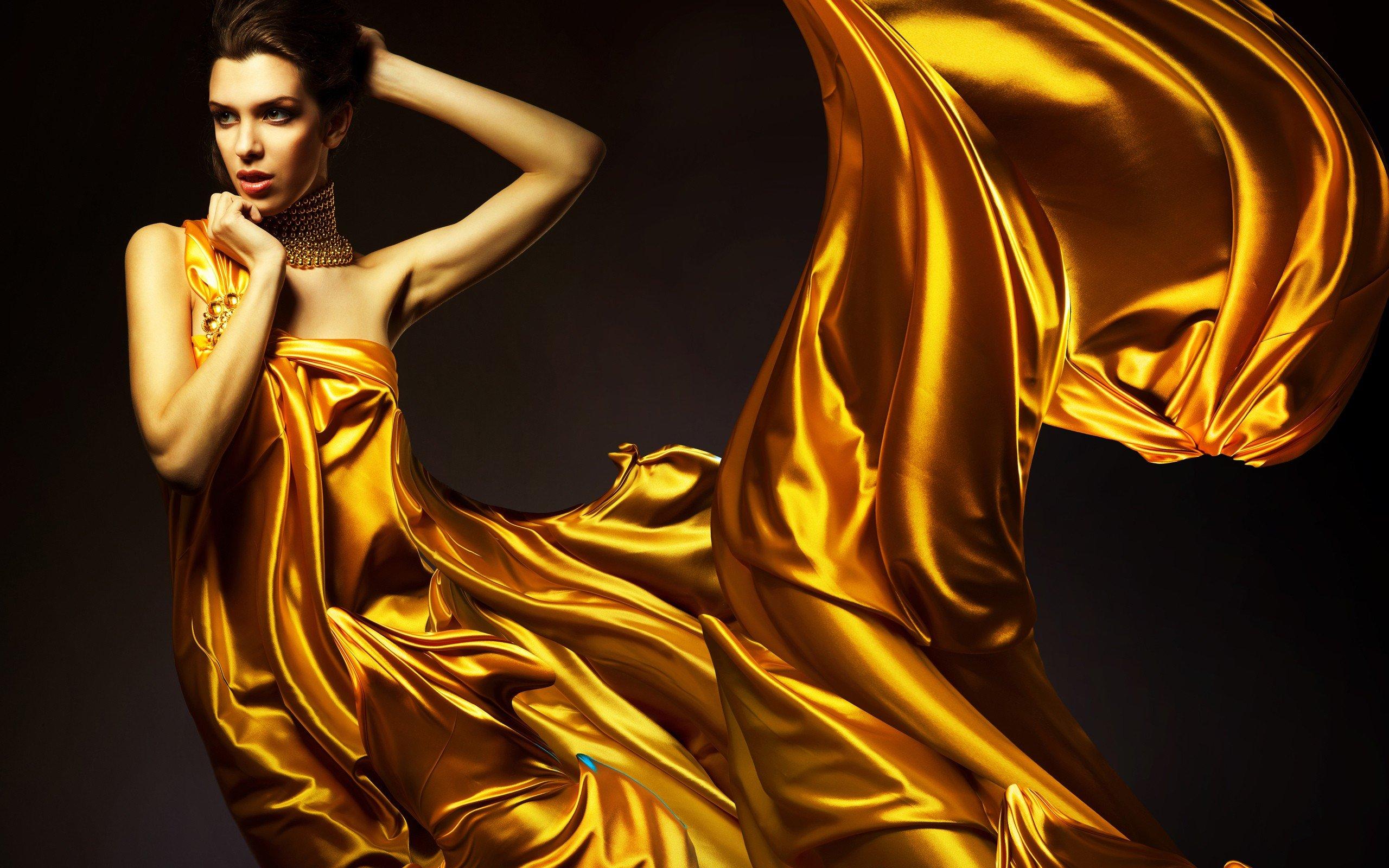 Women fashion jewelry golden dress hair up fabric wallpaper