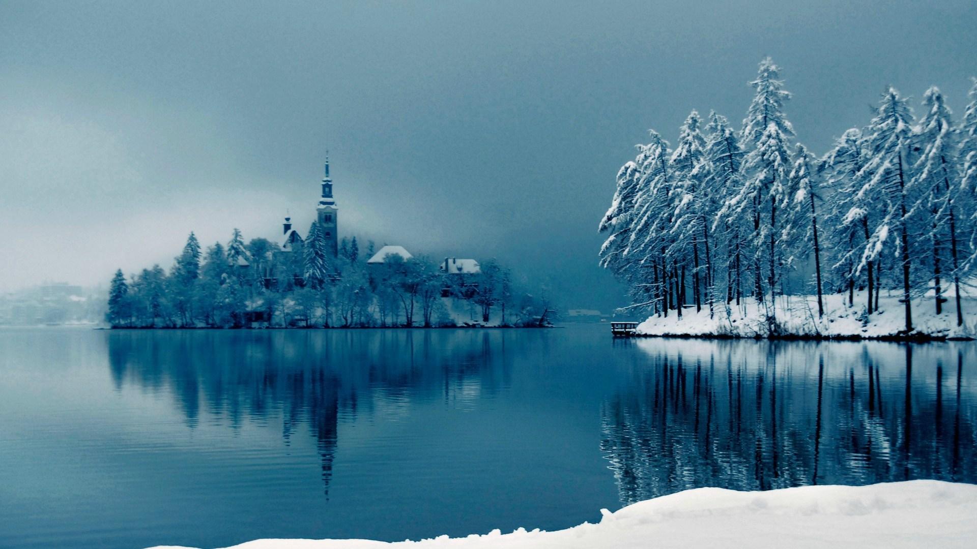Tiny Lake Island In Wintertime HD Wallpaperx1080