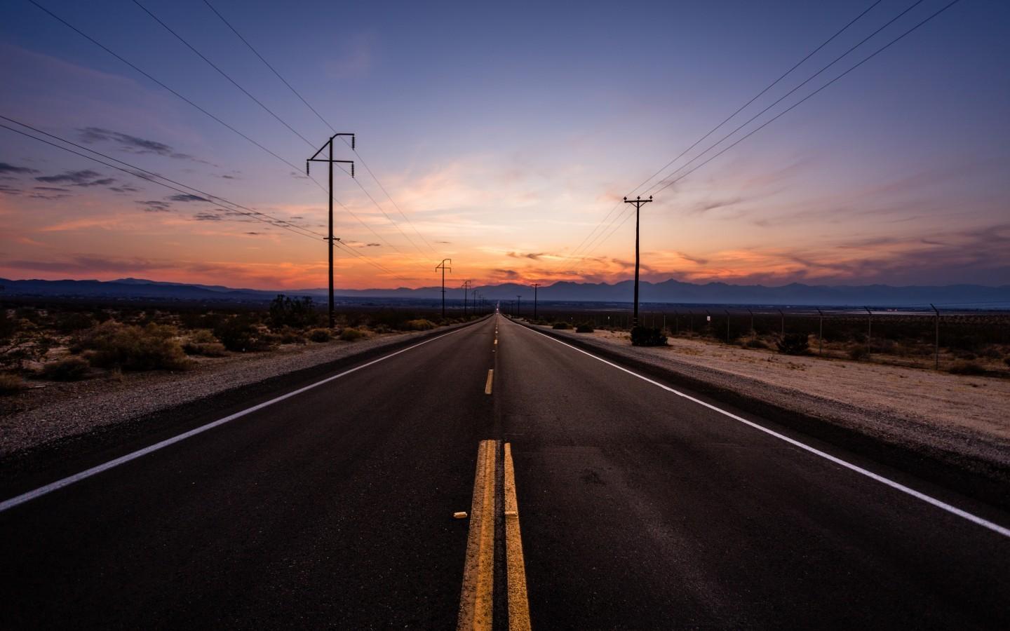 Download 1440x900 Long Road, Sunset, Sky, Lonely, Mood