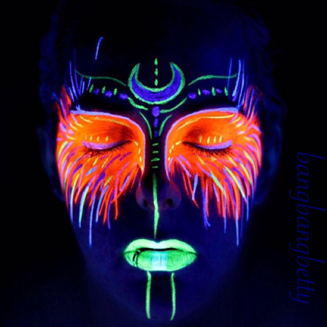 Blacklight makeup! Glowing makeup!. Glow paint, Neon face