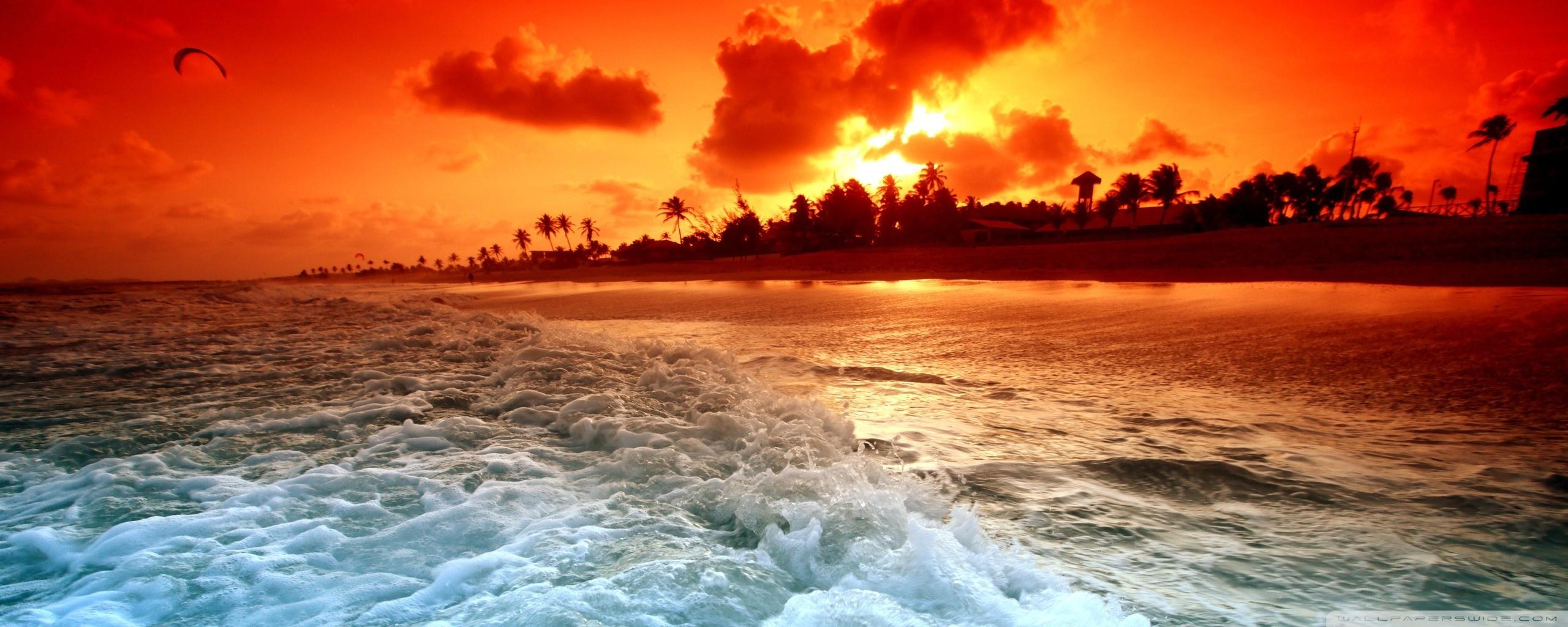 Tropical Beach Sunset Ultra HD Desktop Background Wallpaper