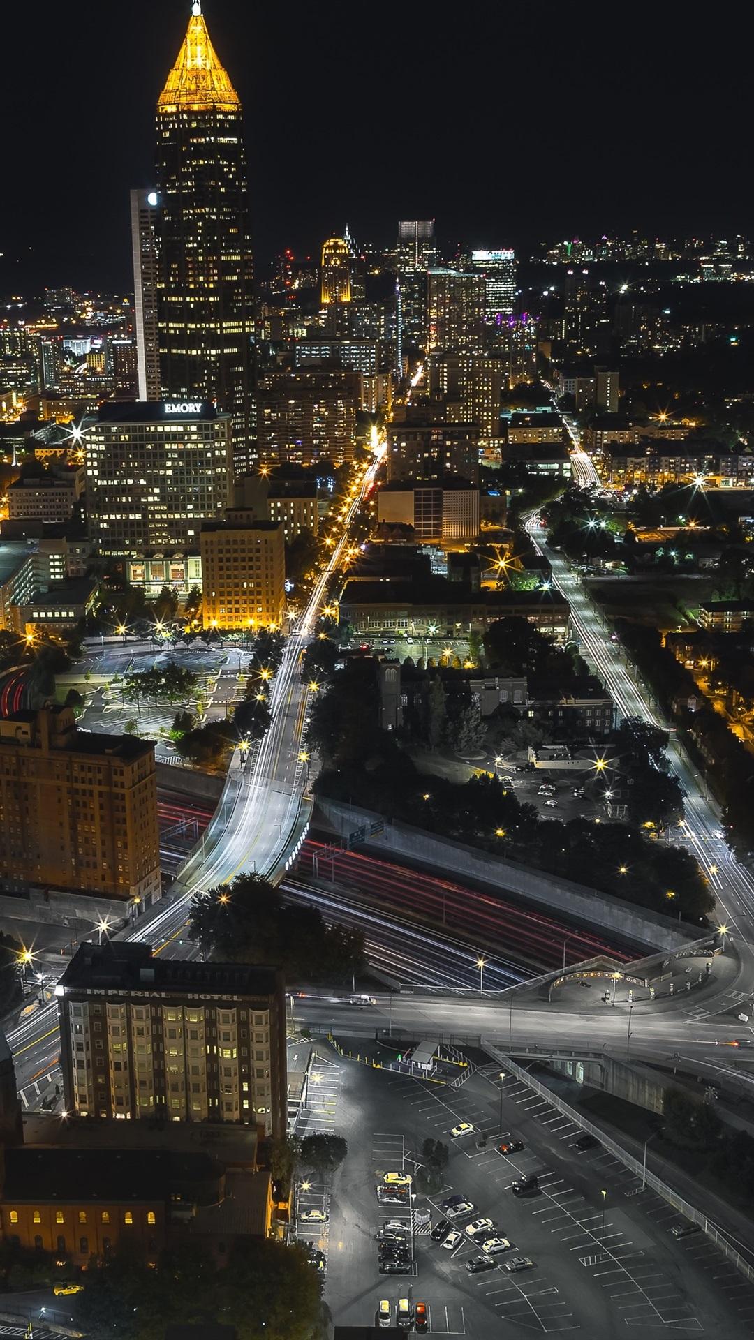 Atlanta, USA, night, roads, buildings, lights 1080x1920